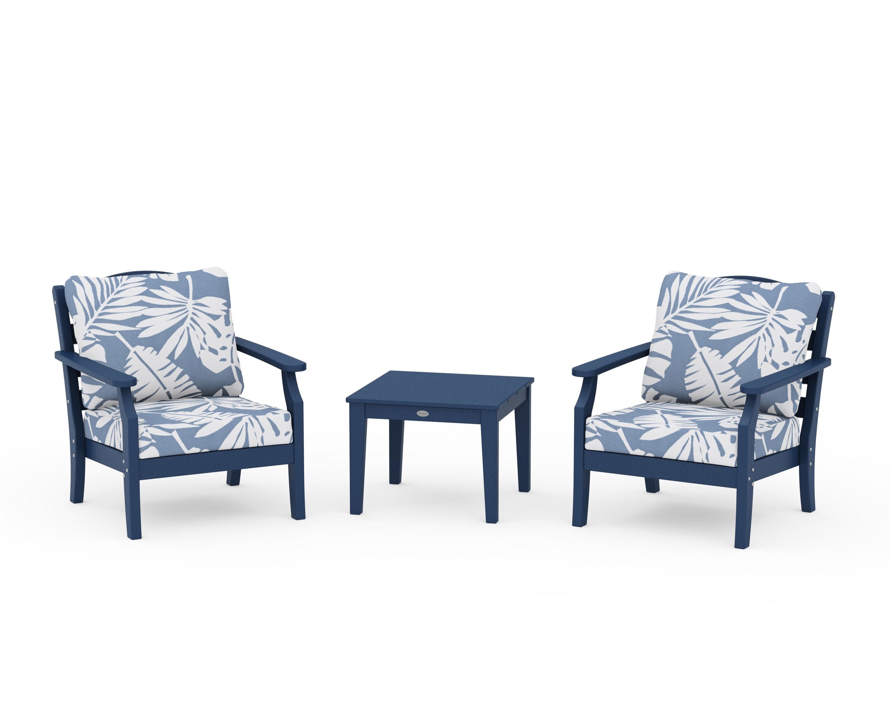 Savannah 3-Piece Deep Seating Set in Navy / Leaf Sky Blue