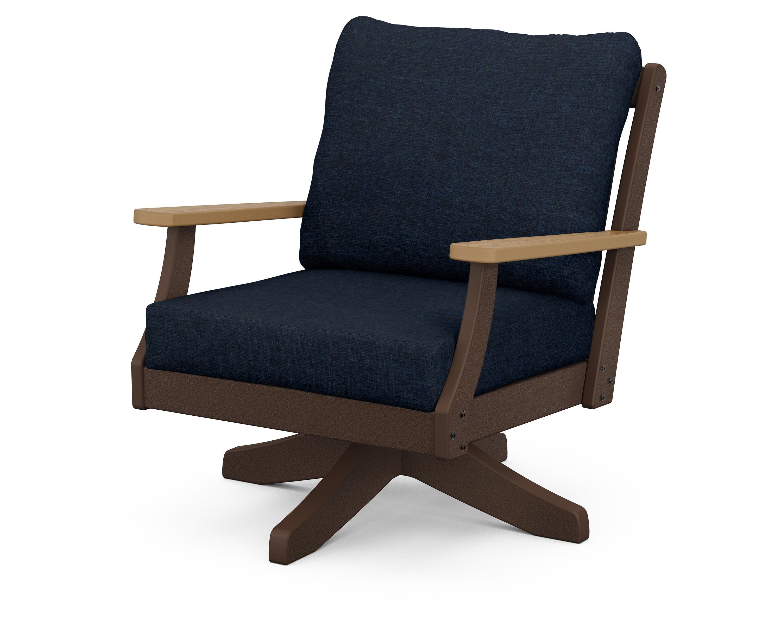 Braxton Deep Seating Swivel Chair in Mahogany / Natural / Marine Indigo