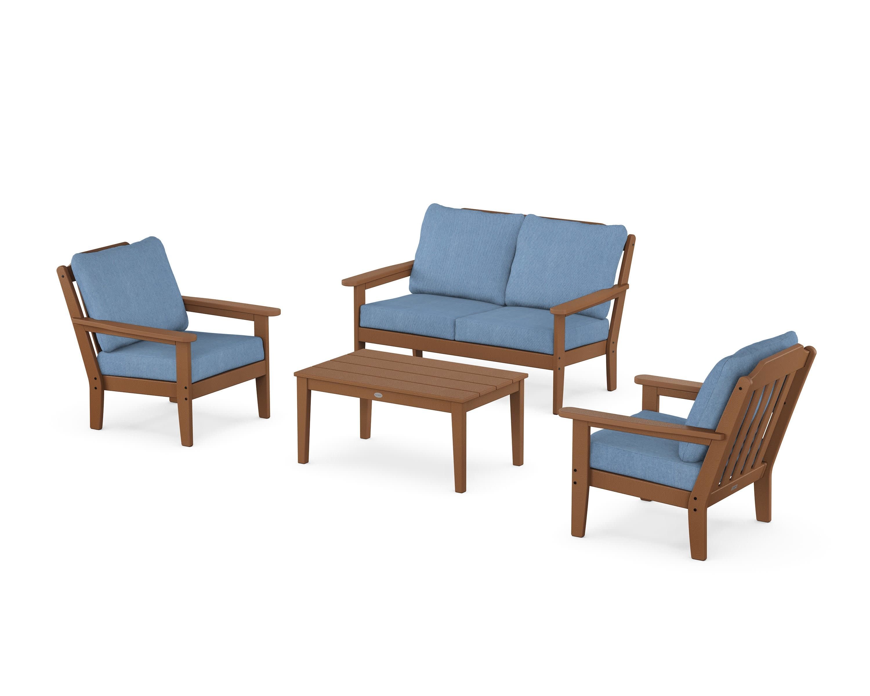 Cottage 4-Piece Deep Seating Set with Loveseat in Teak / Sky Blue