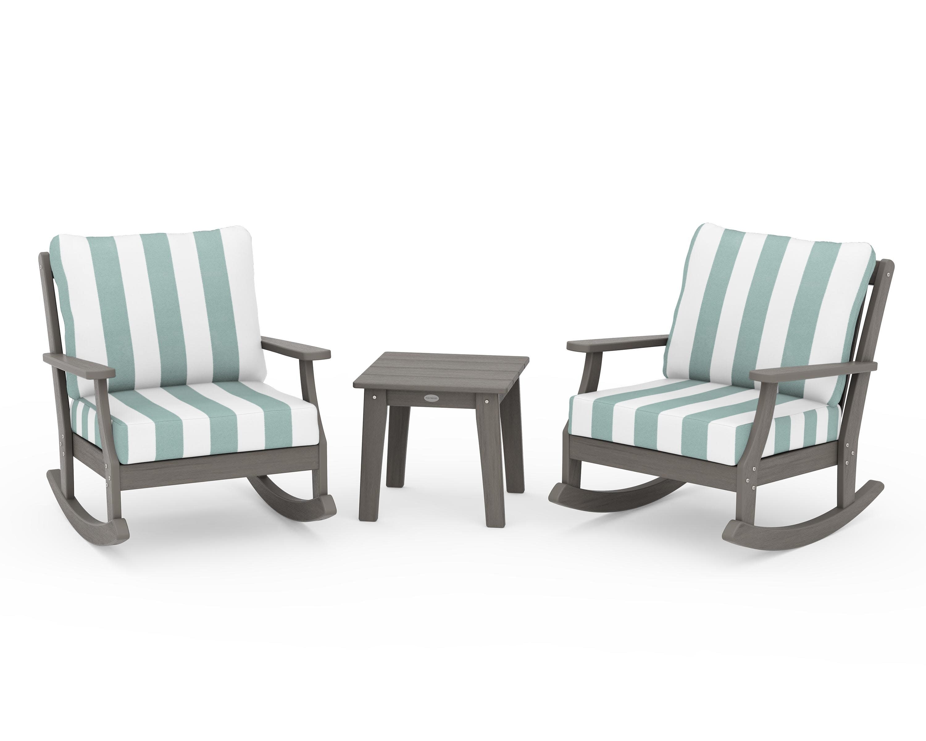 Braxton 3-Piece Deep Seating Rocker Set in Driftwood / Cabana Stripe Glacier Spa