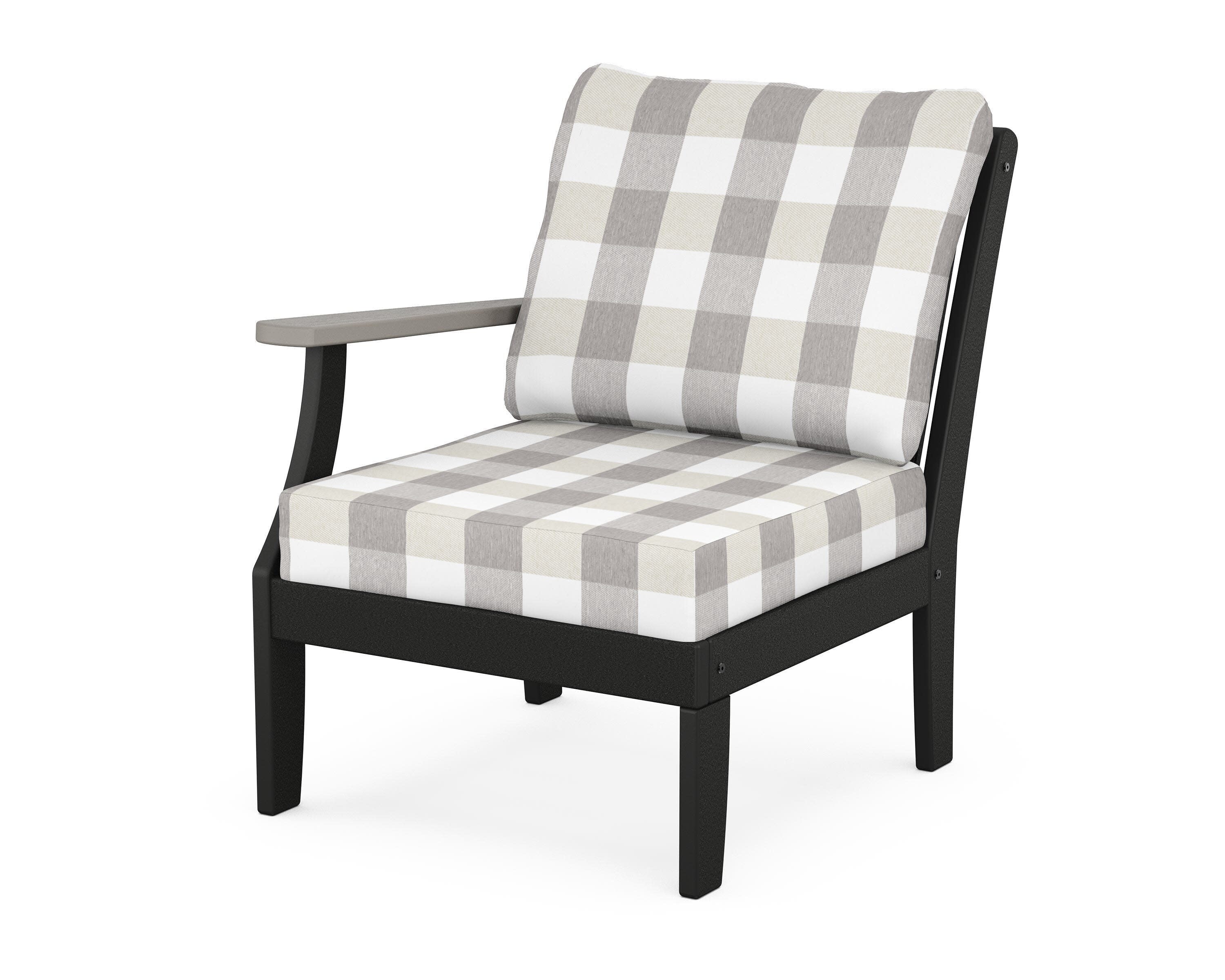 Braxton Modular Left Arm Chair in Black / Driftwood / Buffalo Plaid Grey Mist