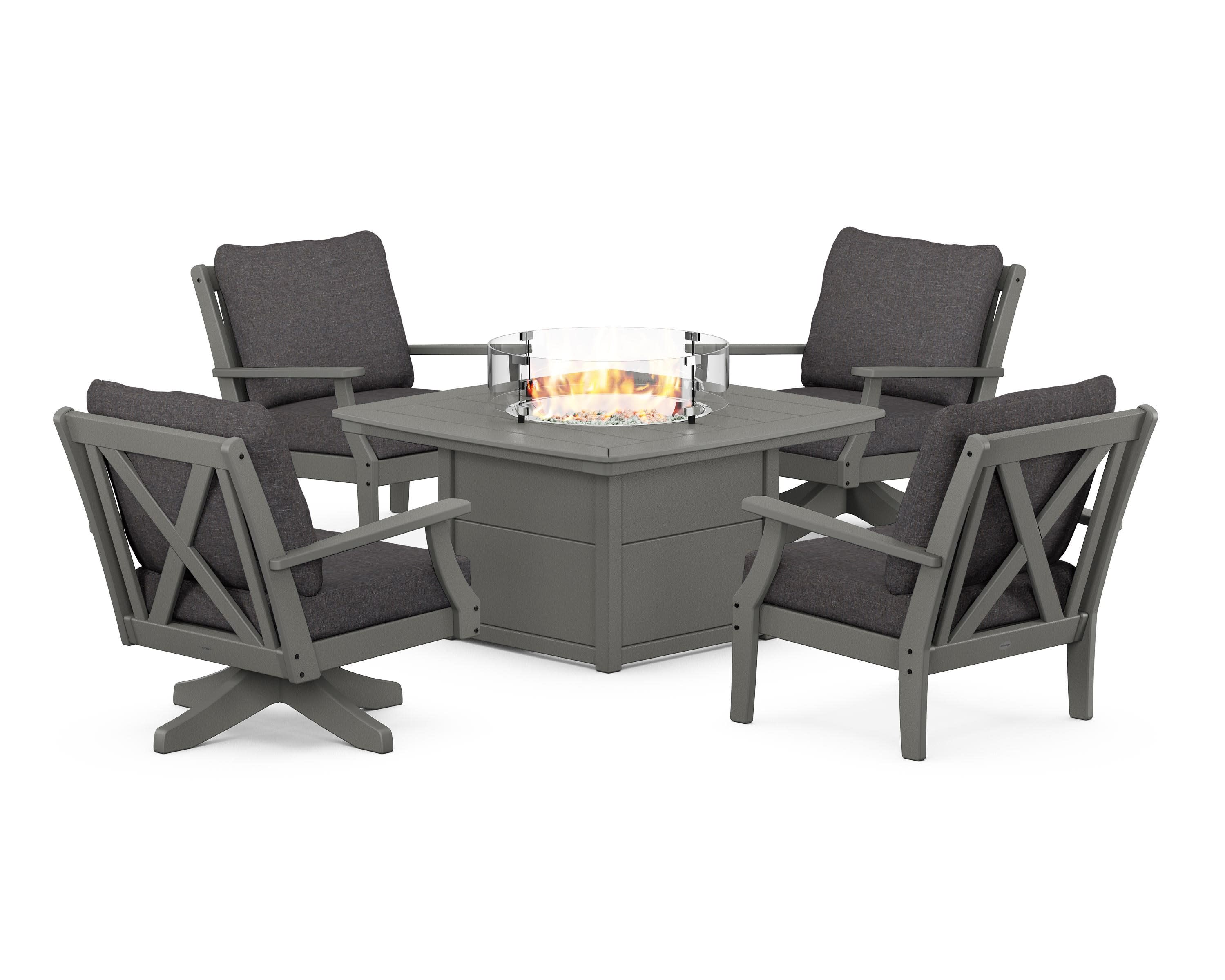 Braxton 5-Piece Deep Seating Set with Fire Table in Slate Grey / Ash Charcoal