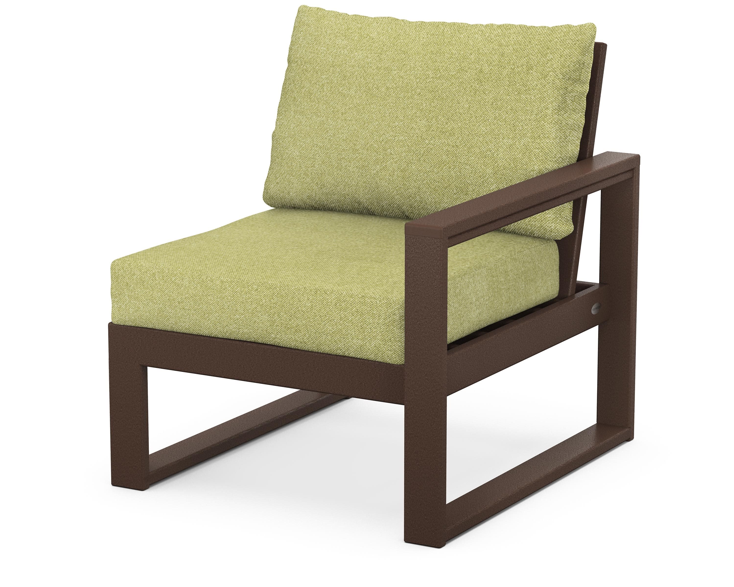 EDGE Modular Right Arm Chair in Mahogany / Chartreuse Boucle