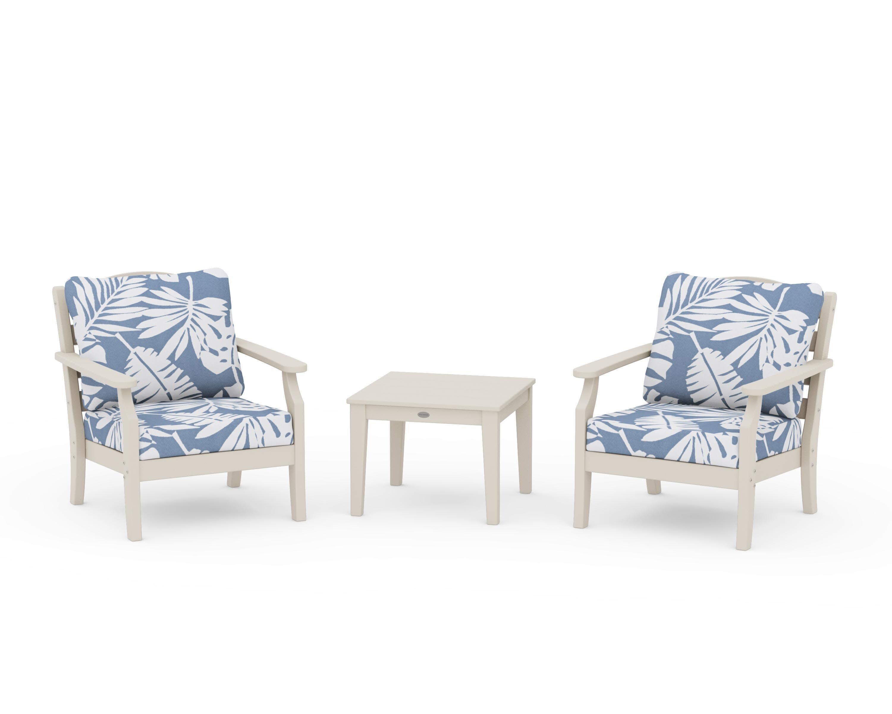 Savannah 3-Piece Deep Seating Set in Sand / Leaf Sky Blue