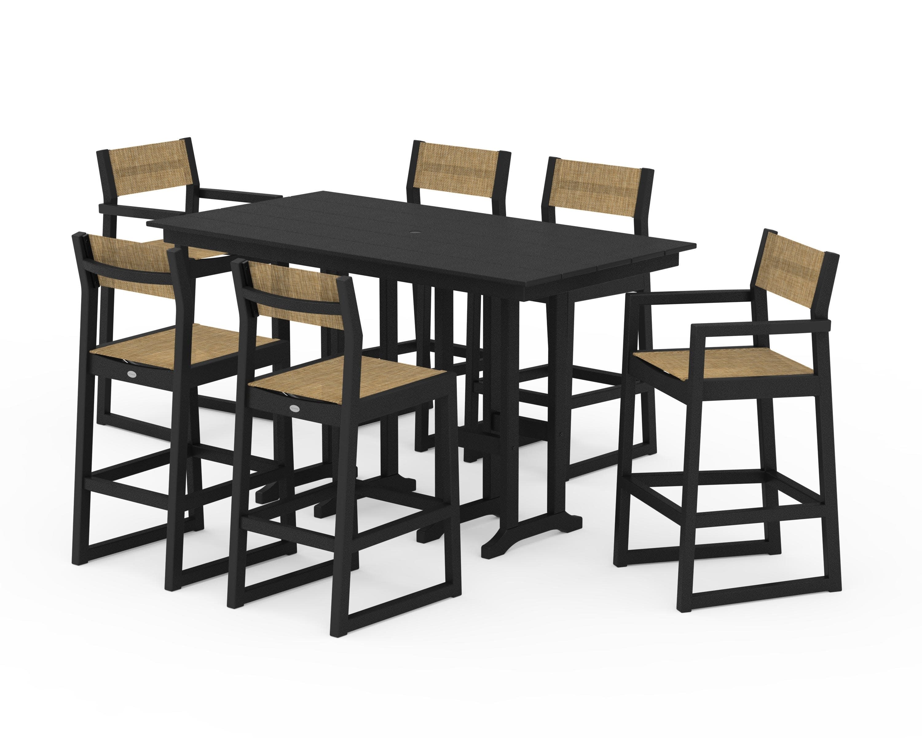 EDGE Sling 7-Piece Farmhouse Bar Set in Black / Burlap Sling