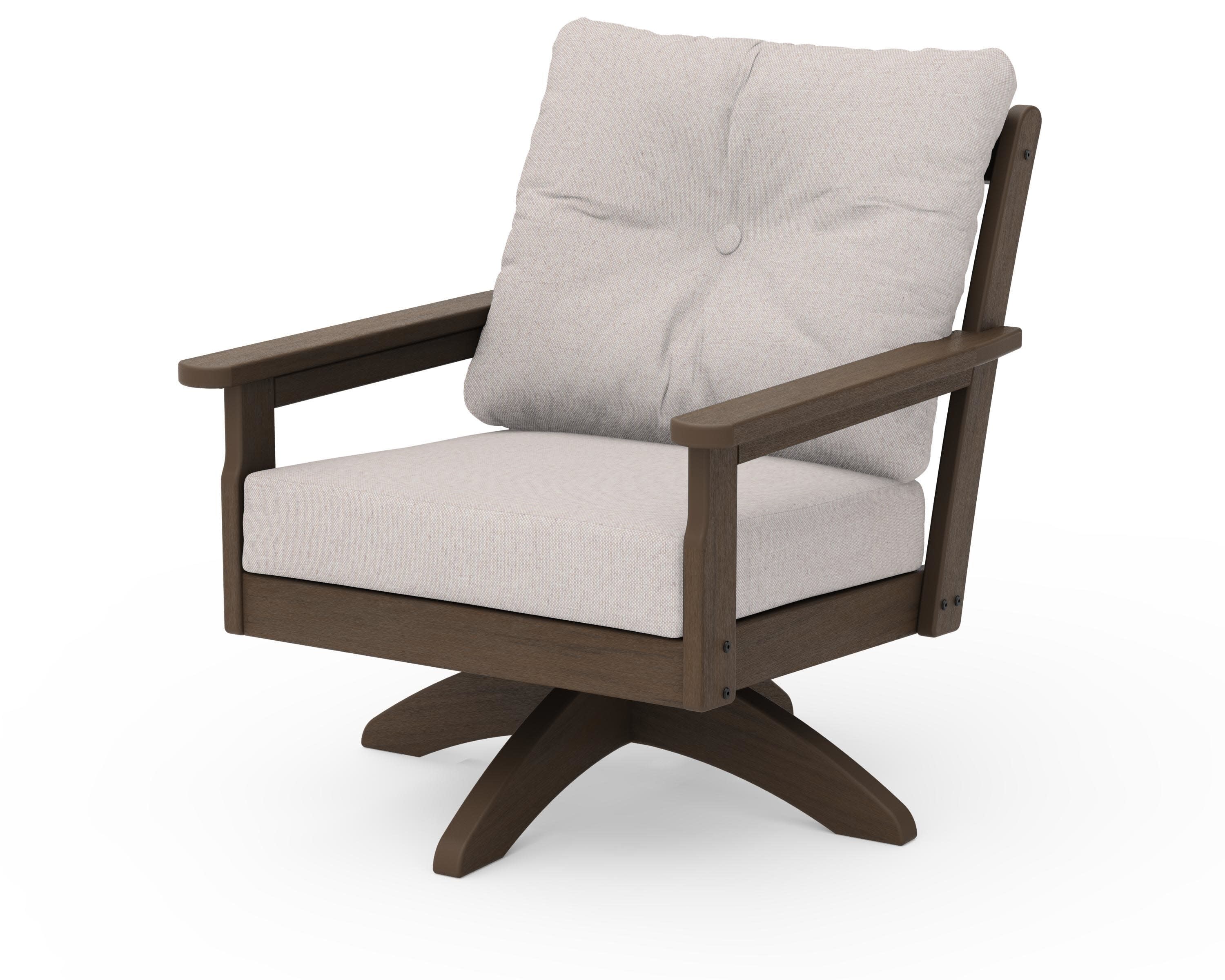 Vineyard Deep Seating Swivel Chair in Kona / Dune Burlap