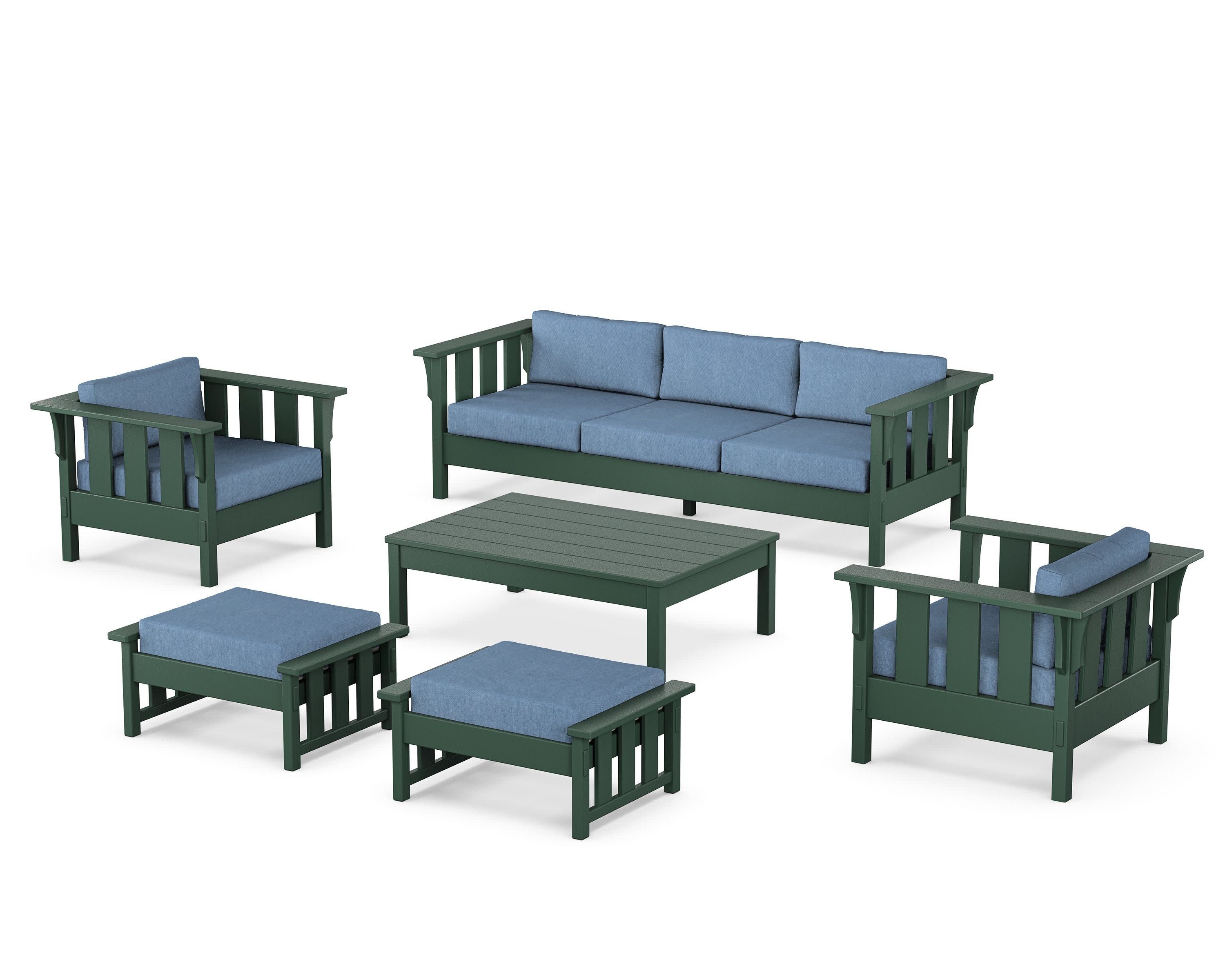 Acadia 6-Piece Lounge Sofa Set in Green / Sky Blue