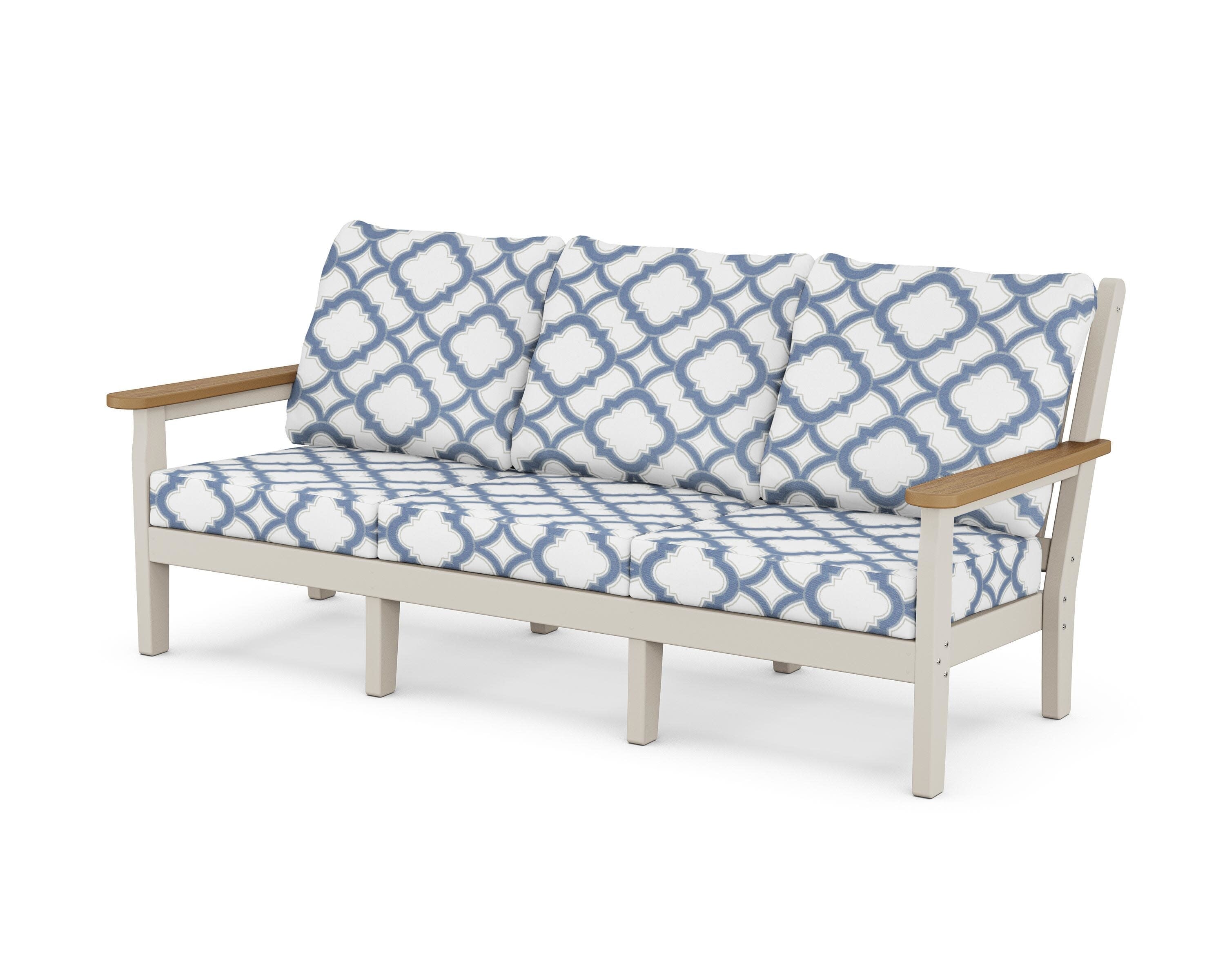 Chippendale Deep Seating Sofa in Sand / Natural / Trellis Sky Blue