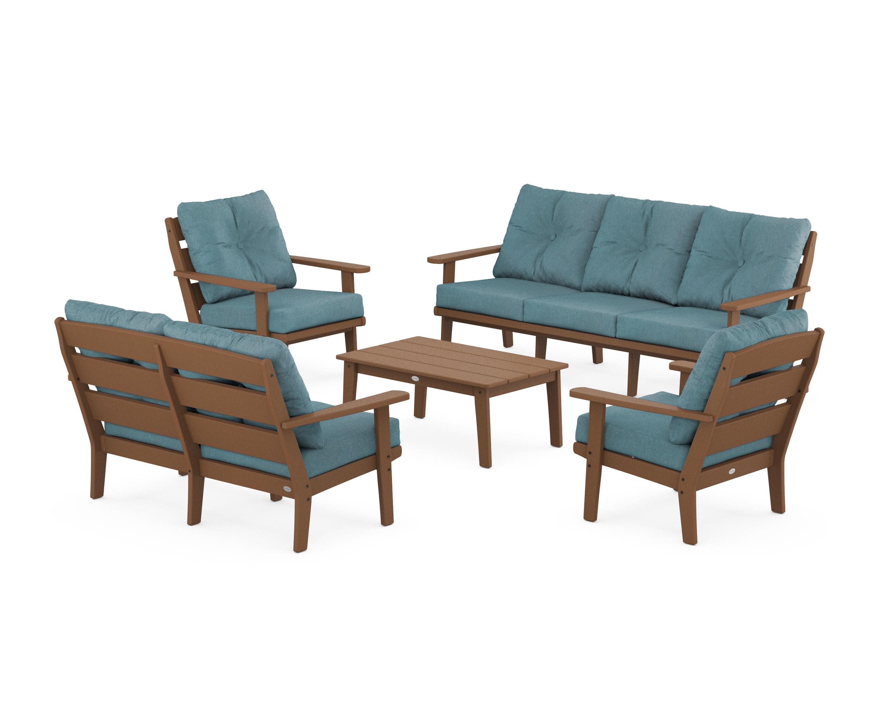 Lakeside 5-Piece Lounge Sofa Set in Teak / Ocean Teal