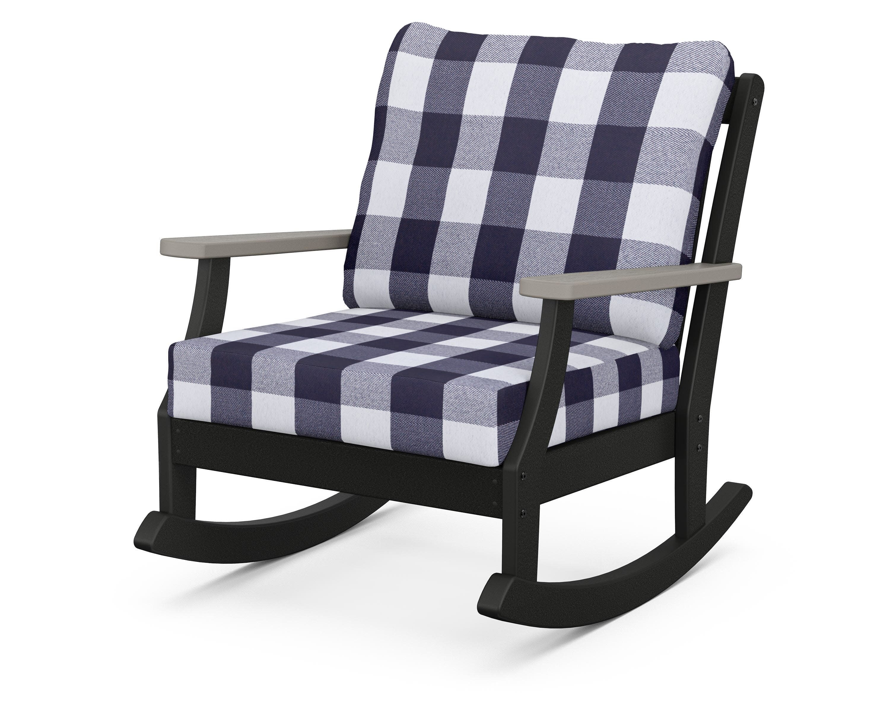 Braxton Deep Seating Rocking Chair in Black / Driftwood / Buffalo Plaid Navy