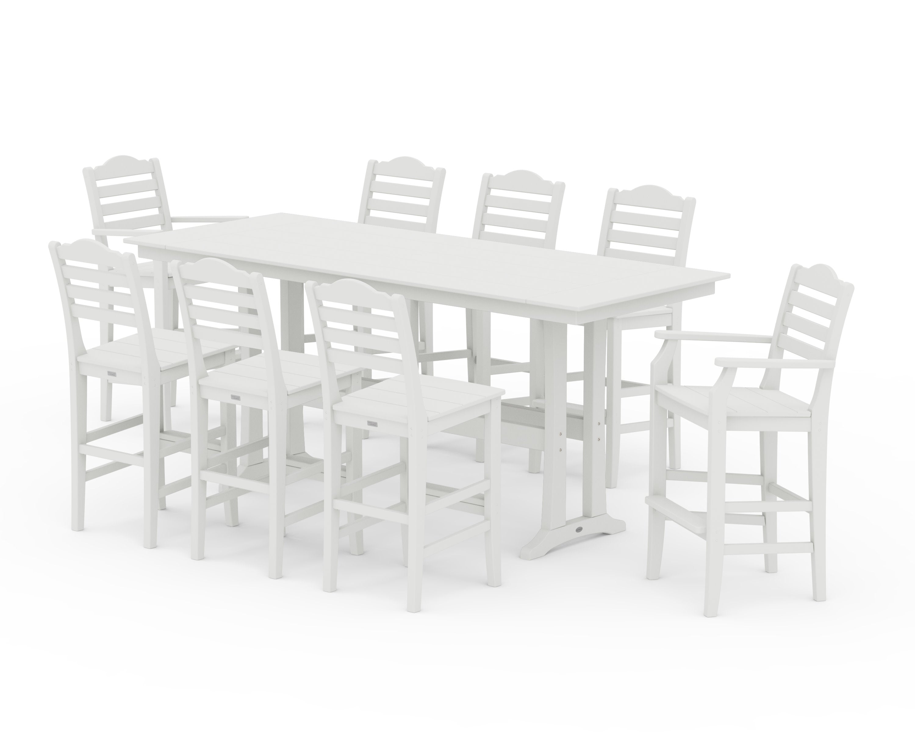 Savannah 9-Piece Farmhouse Bar Set with Trestle Legs in Vintage White