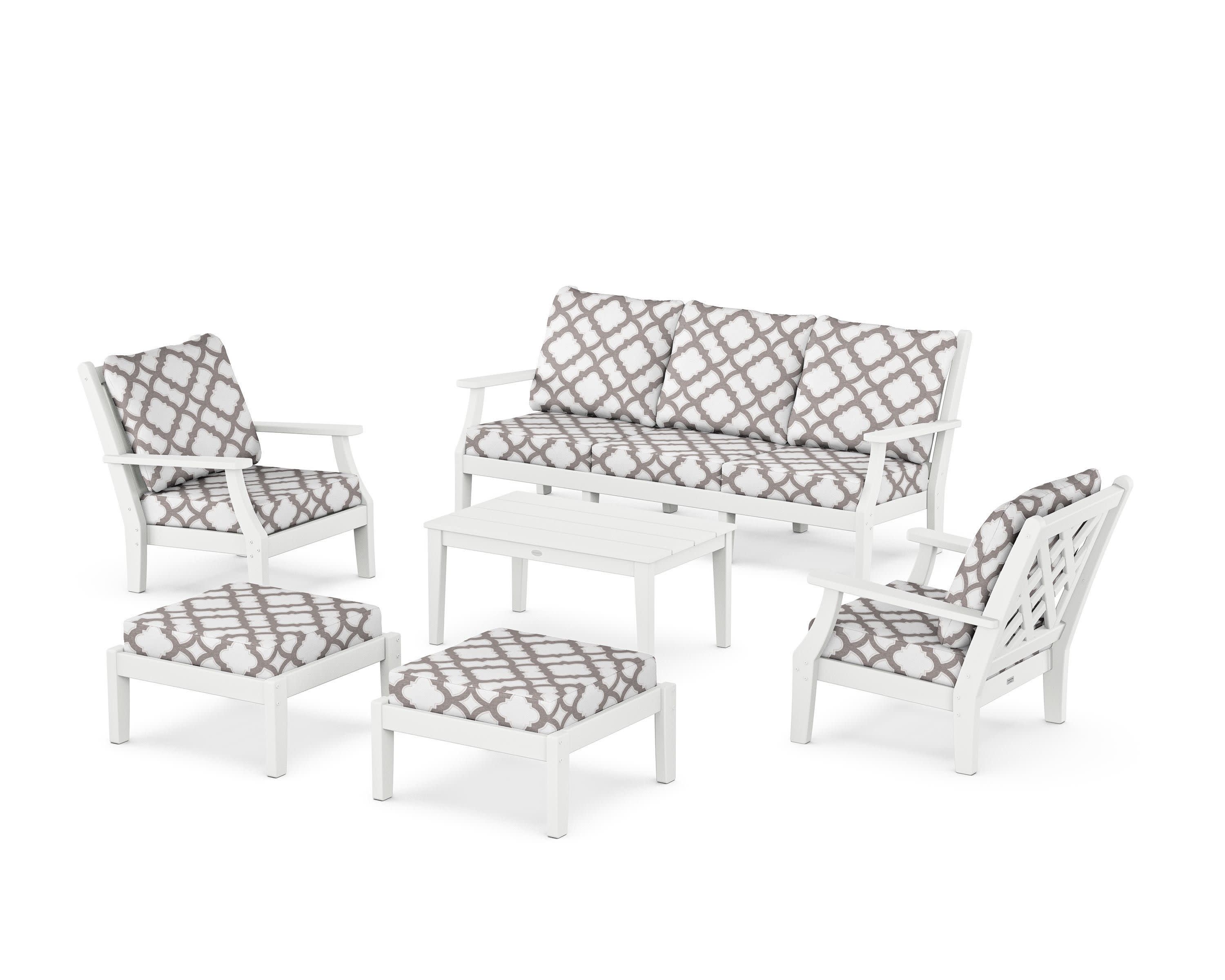 Wovendale 6-Piece Lounge Sofa Set in White / Trellis Grey Mist