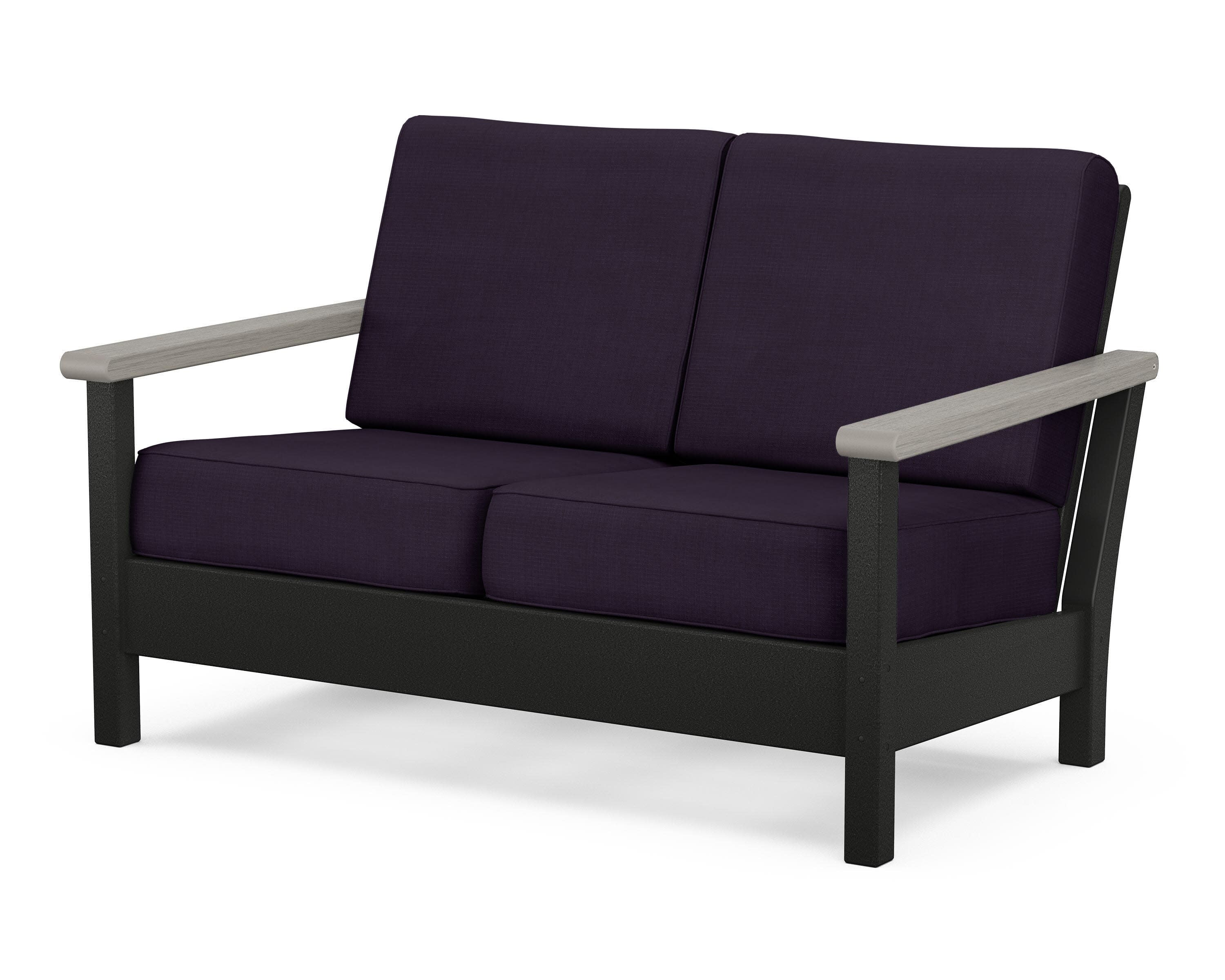 Harbour Deep Seating Loveseat in Black / Driftwood / Navy Linen