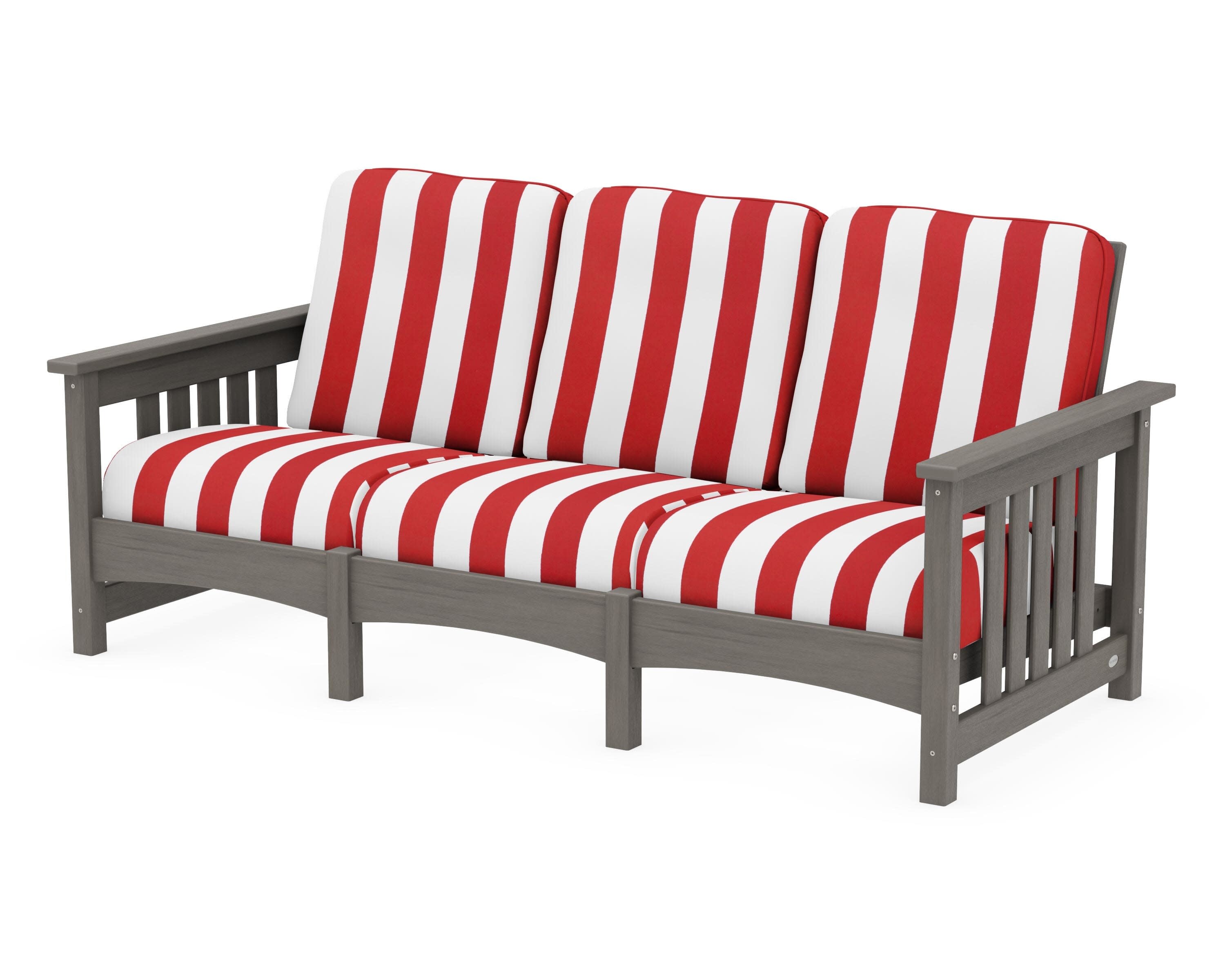 Club Mission Sofa in Driftwood / Cabana Stripe Crimson