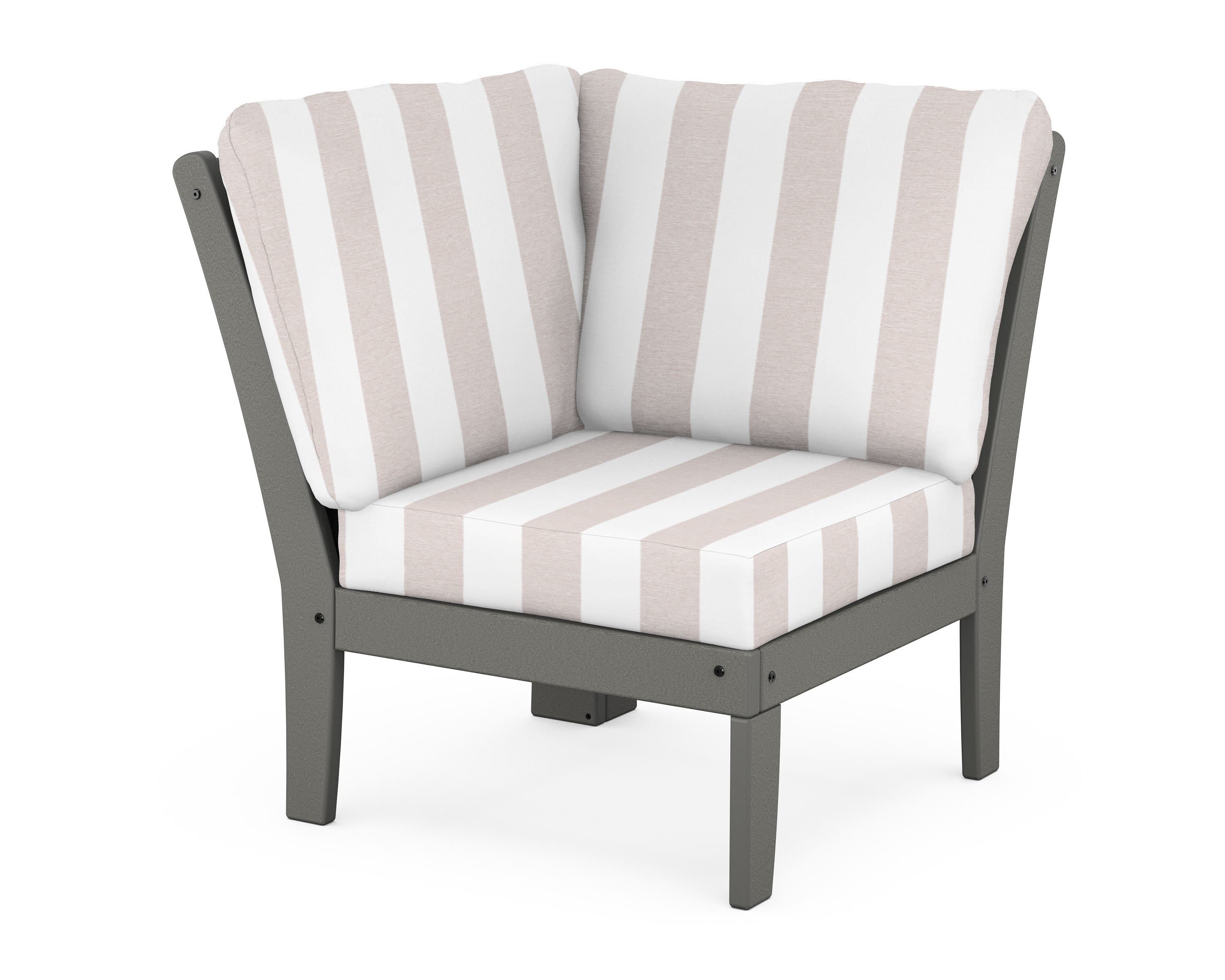 Braxton Modular Corner Chair in Slate Grey / Cabana Stripe Dune Burlap