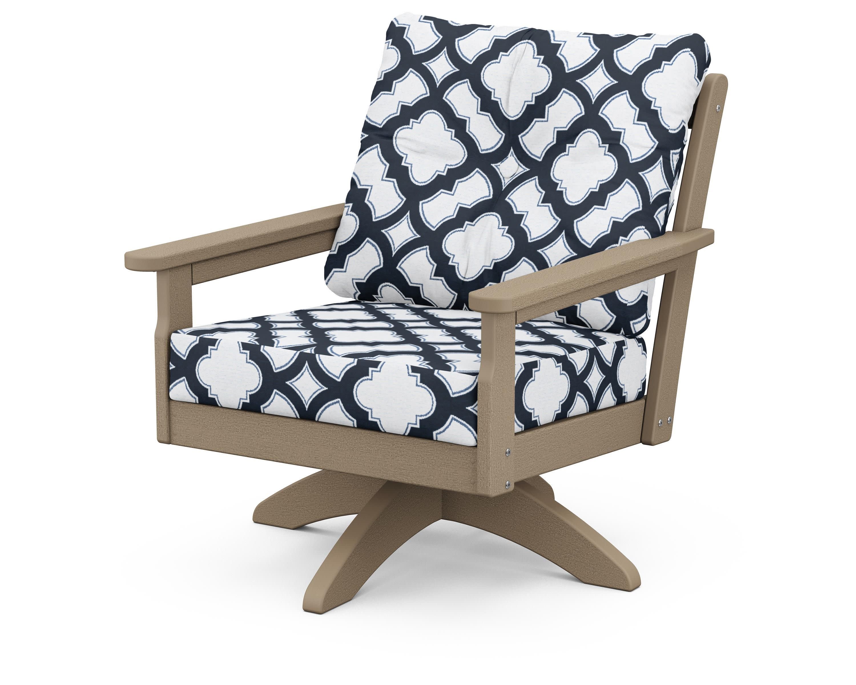 Vineyard Deep Seating Swivel Chair in Vintage Sahara / Trellis Marine Indigo