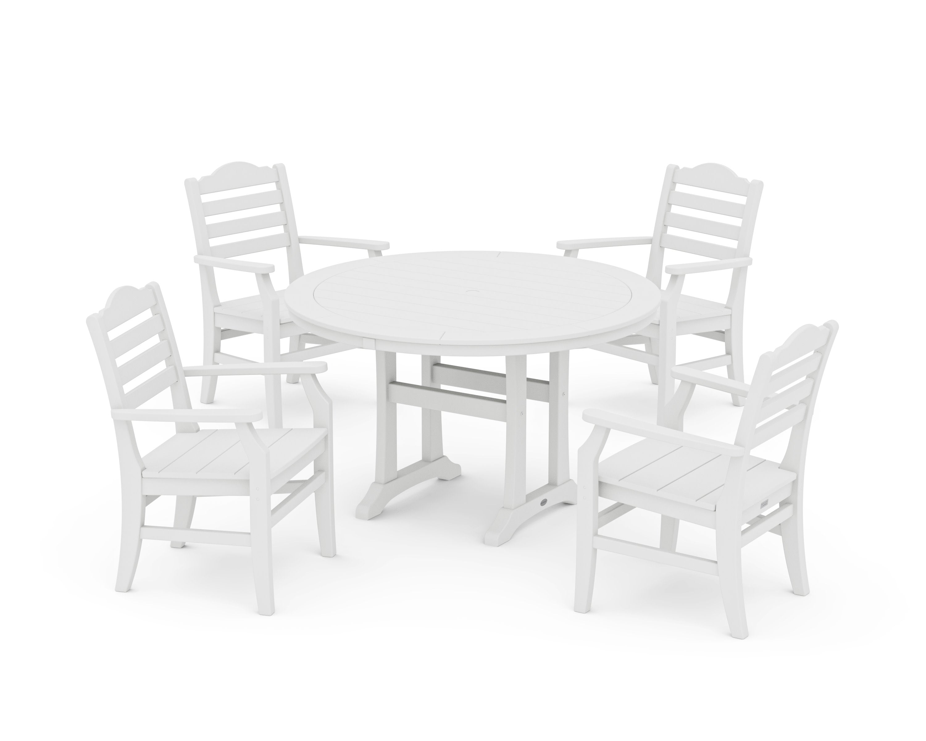 Savannah 5-Piece Round Dining Set with Trestle Legs in White