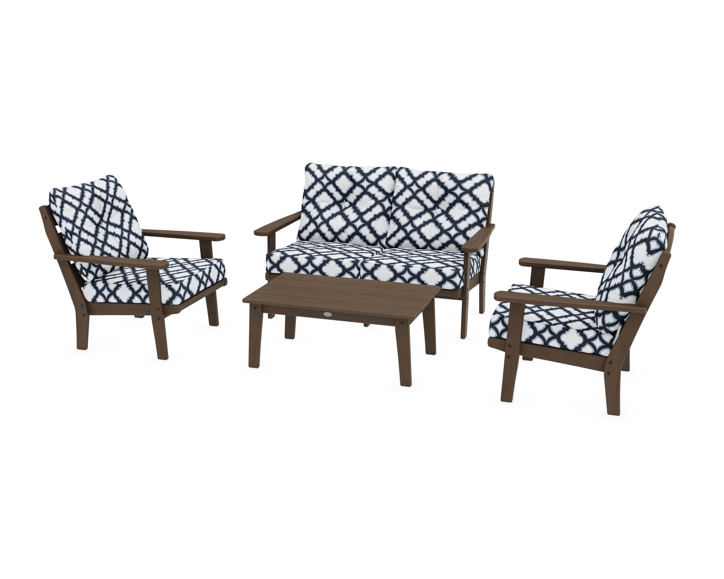 Lakeside 4-Piece Deep Seating Set in Kona / Trellis Marine Indigo