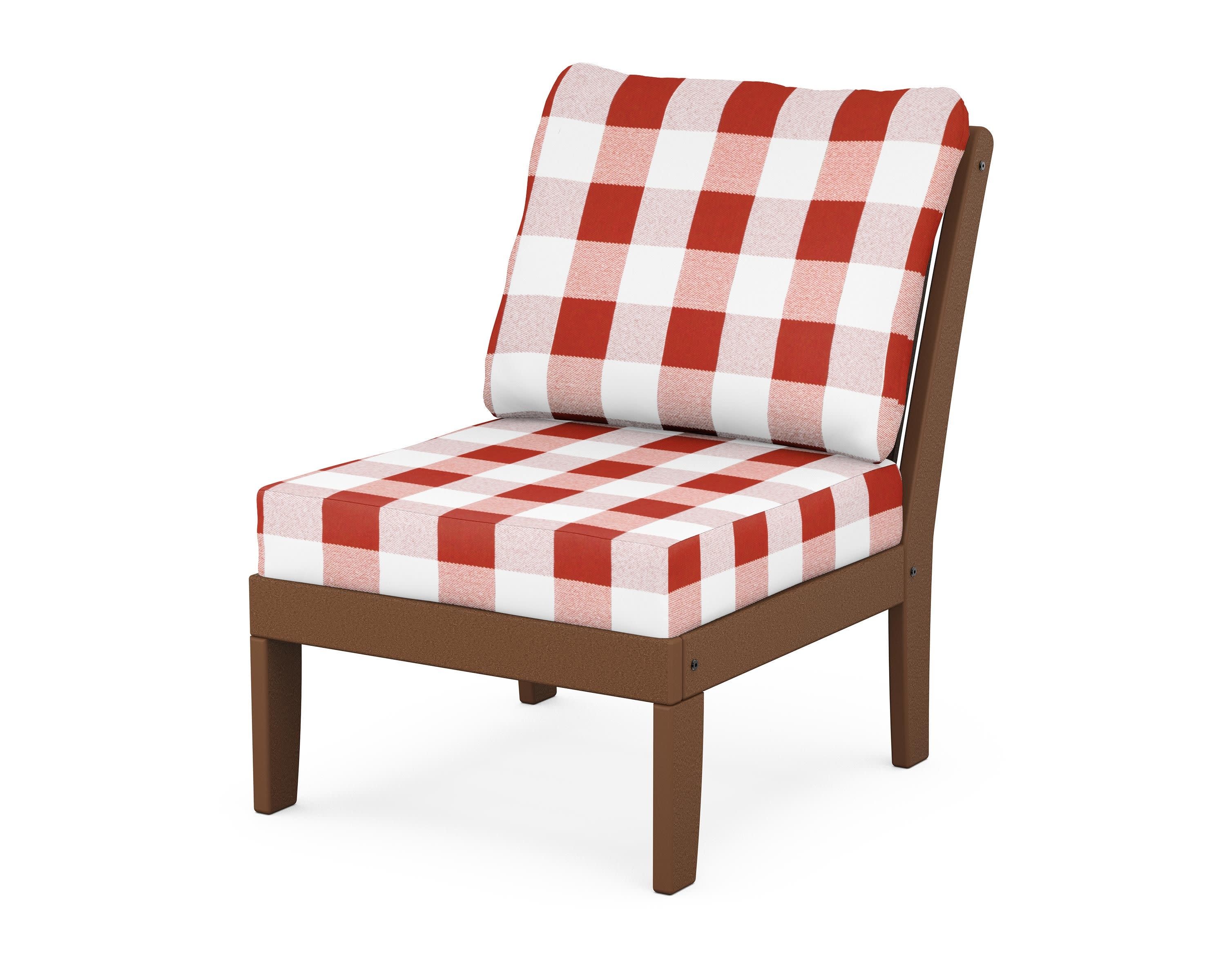 Braxton Modular Armless Chair in Teak / Buffalo Plaid Crimson