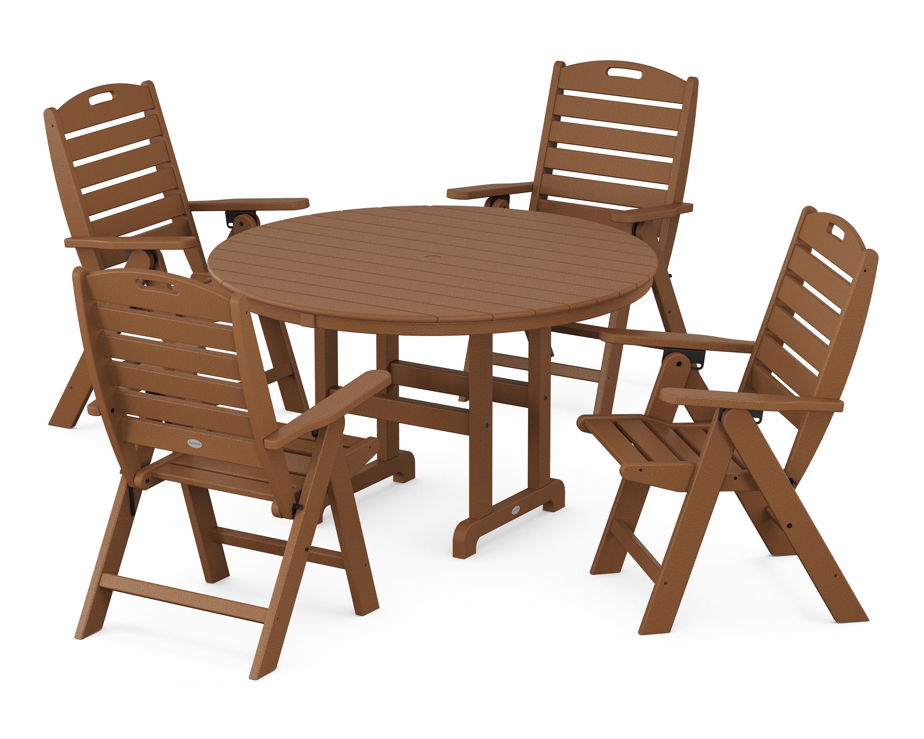 Nautical Folding Chair 5-Piece Round Farmhouse Dining Set in Teak