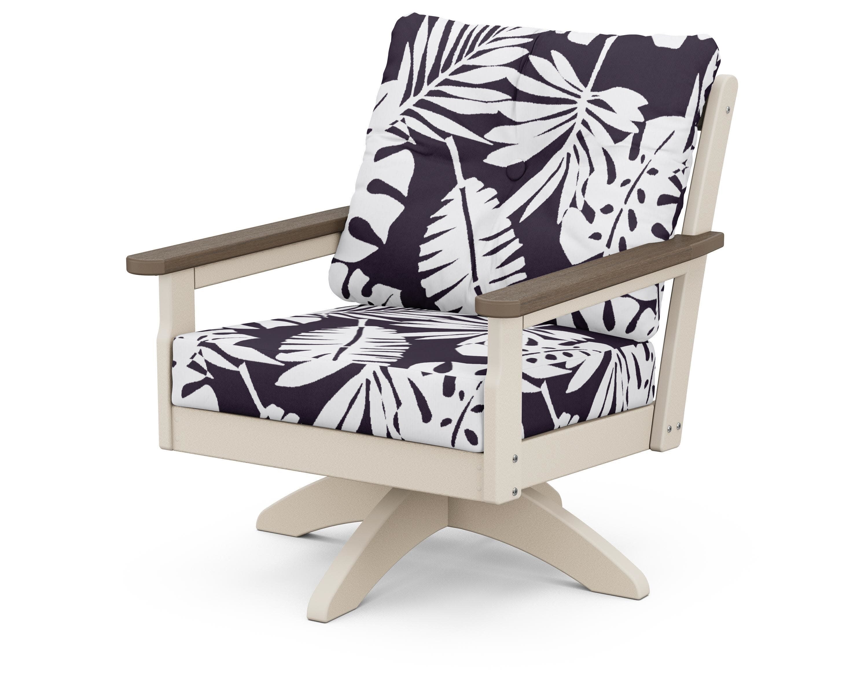 Vineyard Deep Seating Swivel Chair in Sand / Kona / Leaf Navy