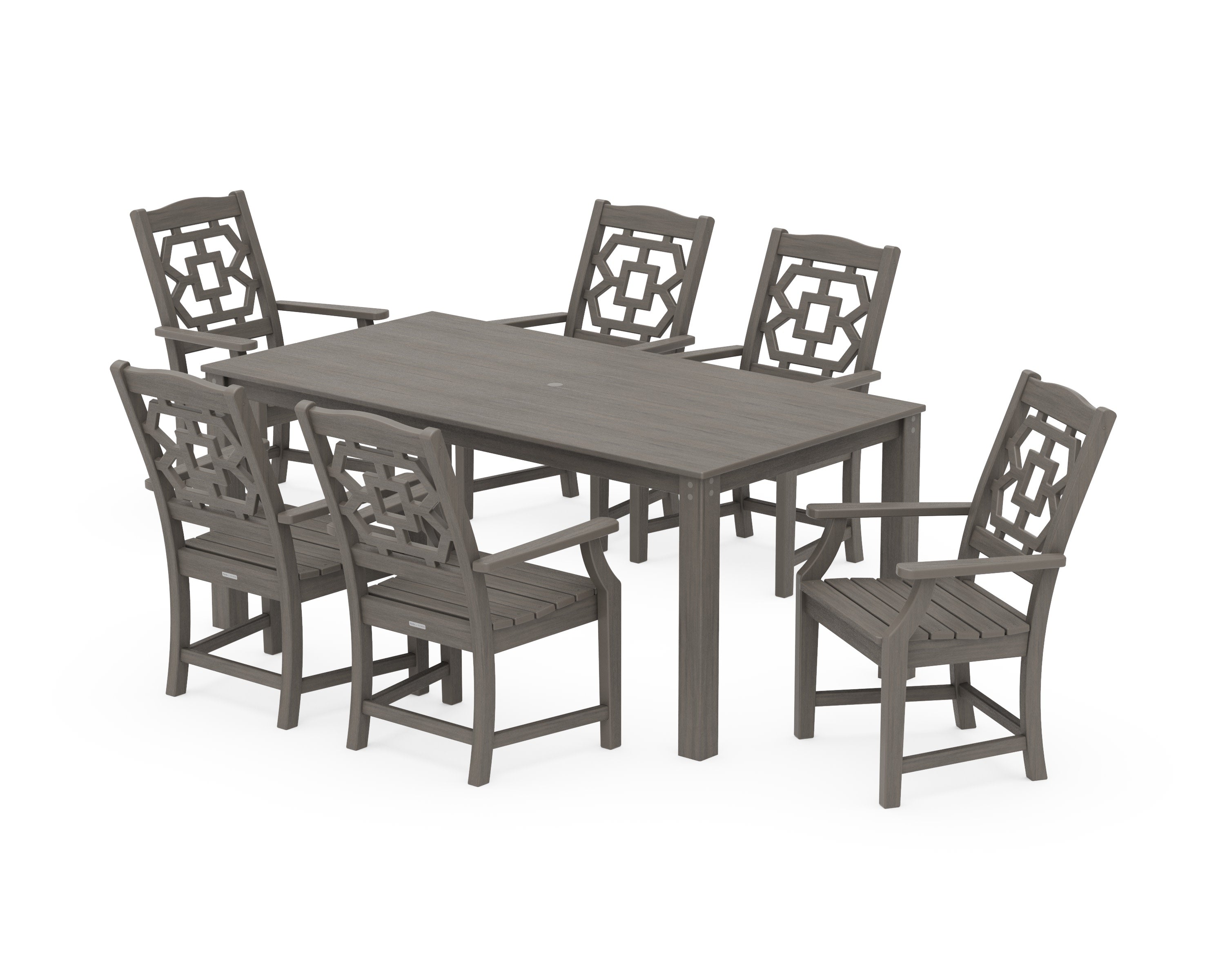Chinoiserie Arm Chair 7-Piece Parsons Dining Set in Driftwood