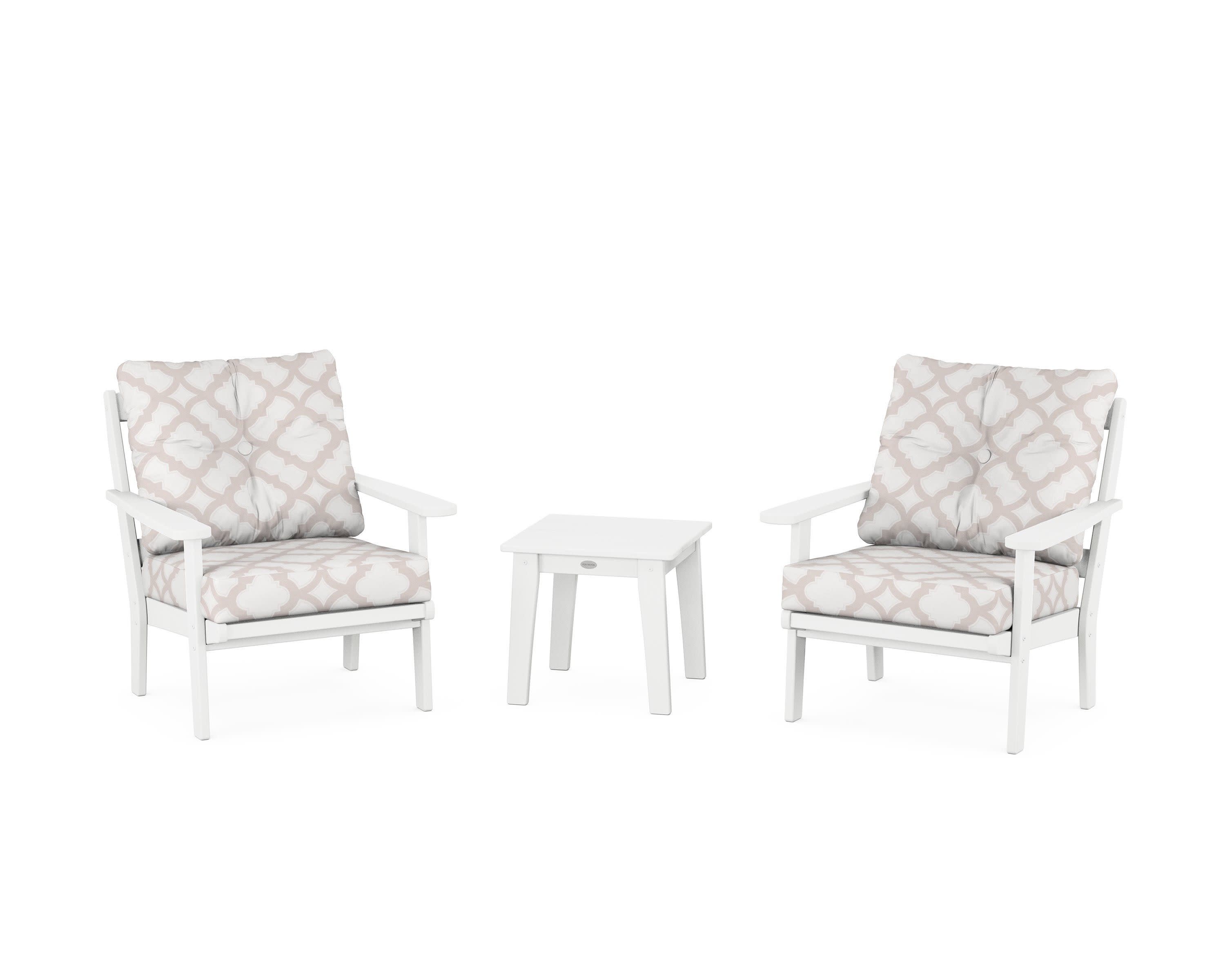 Mission 3-Piece Deep Seating Set in White / Trellis Dune Burlap