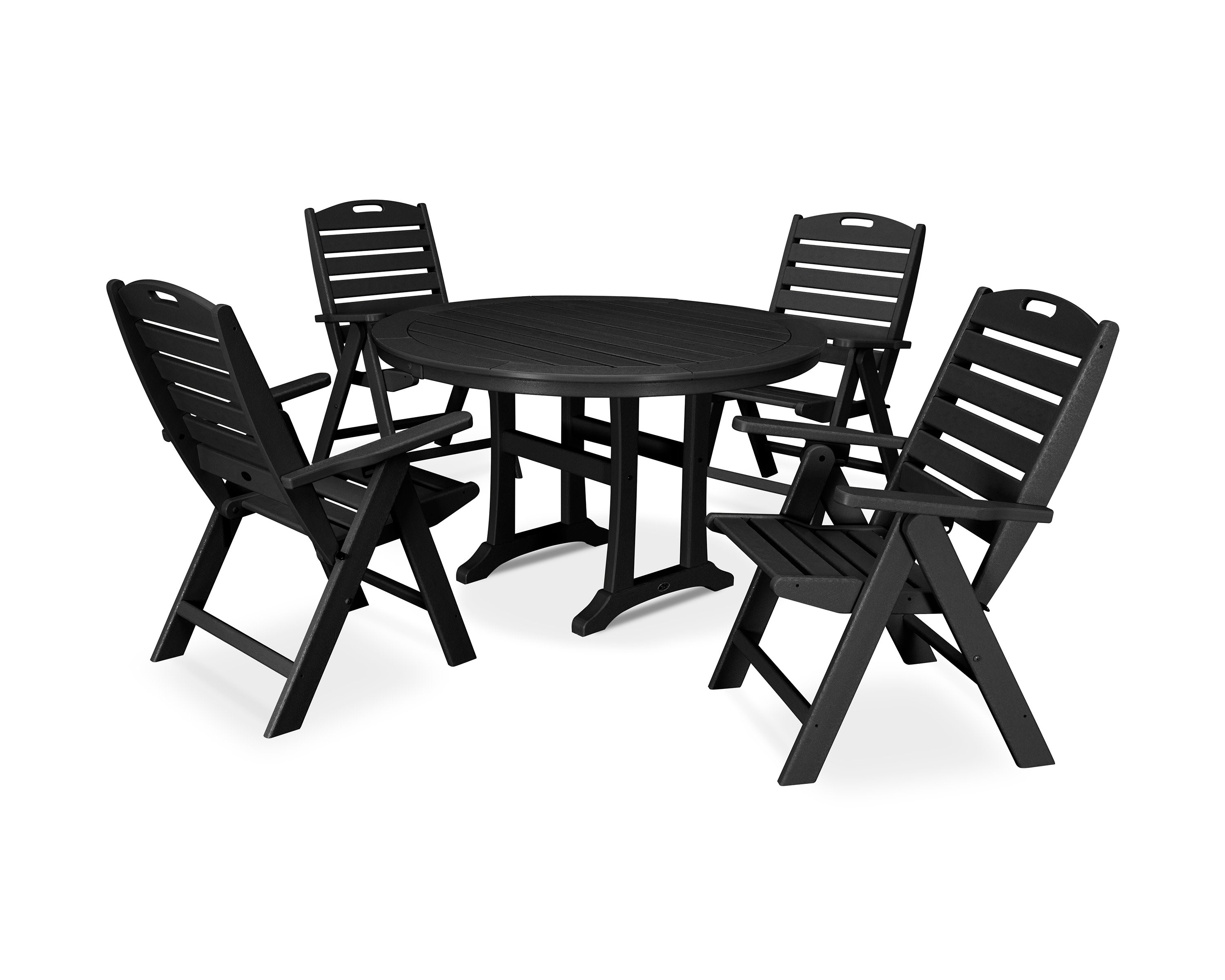 Nautical Highback Chair 5-Piece Round Dining Set with Trestle Legs in Black