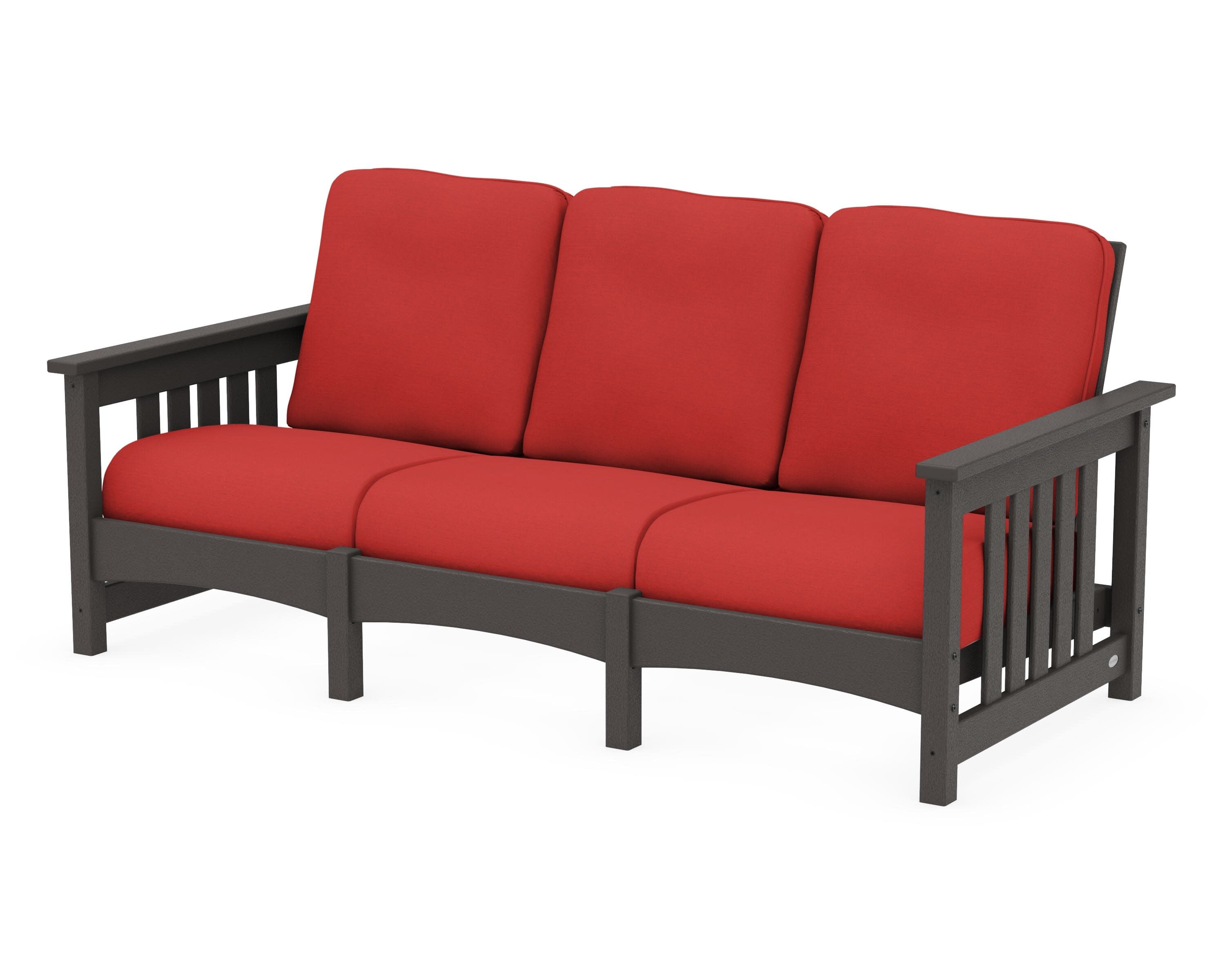 Club Mission Sofa in Vintage Coffee / Crimson Linen