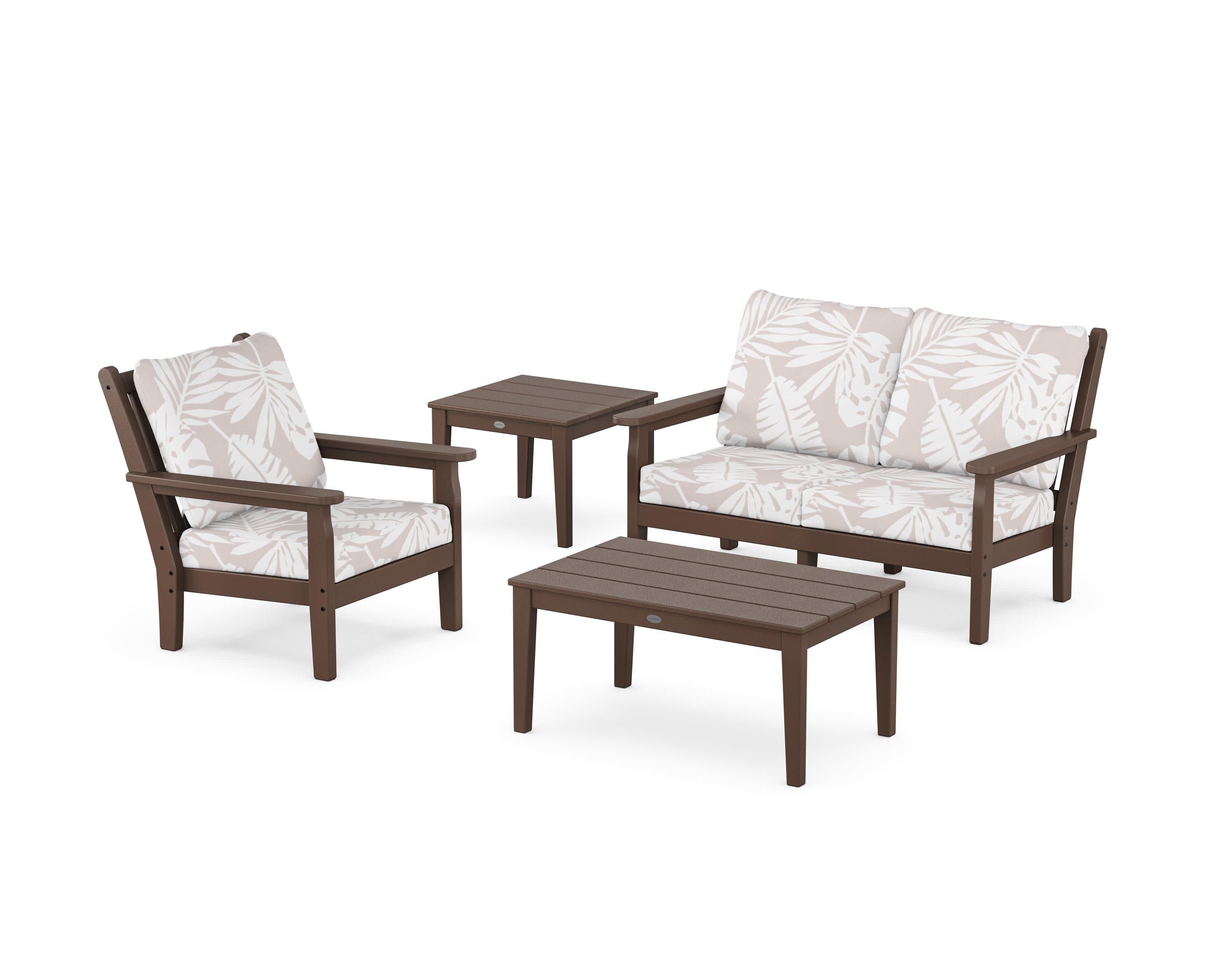 Chippendale 4-Piece Deep Seating Set in Mahogany / Leaf Dune Burlap