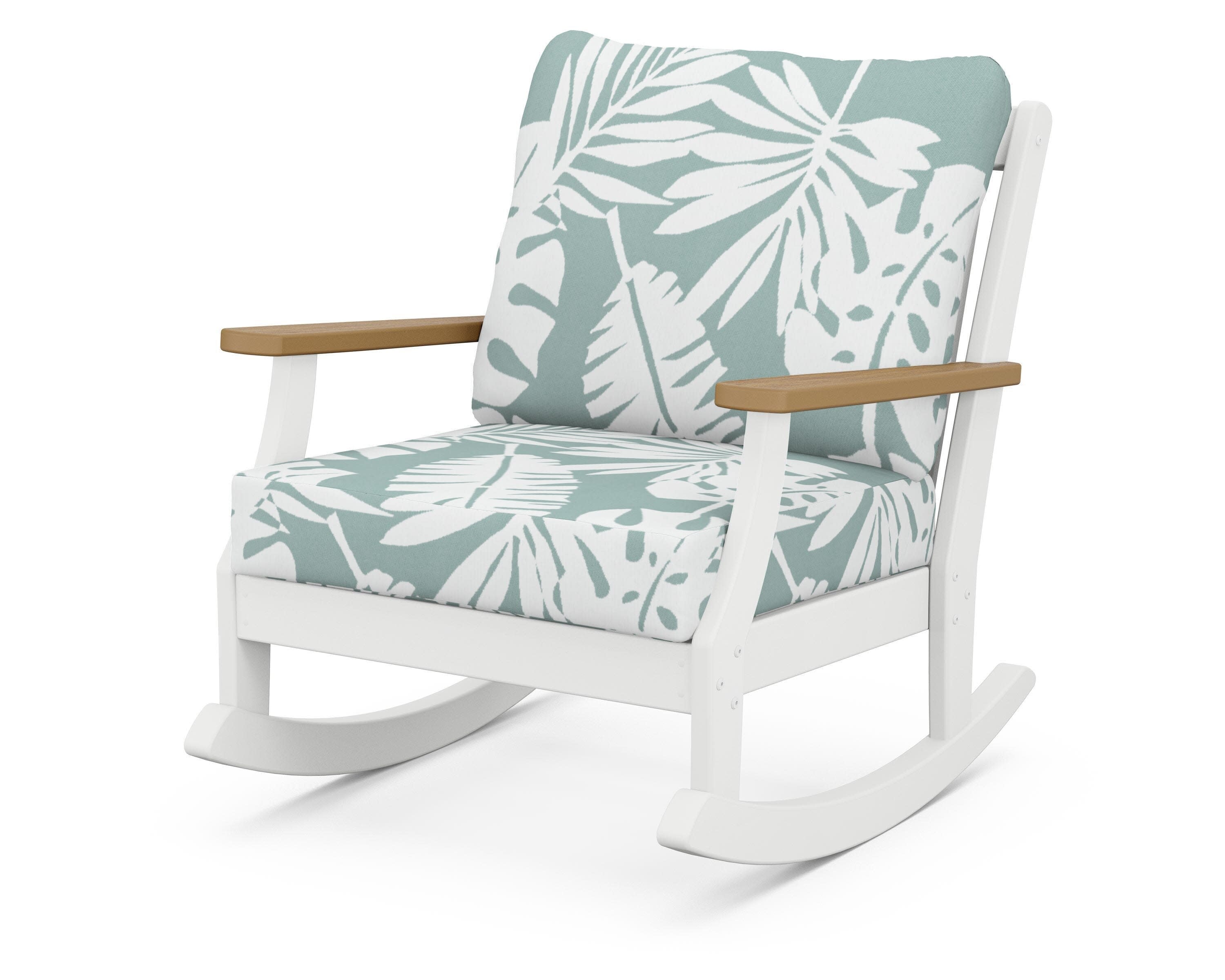 Braxton Deep Seating Rocking Chair in White / Natural / Leaf Glacier Spa