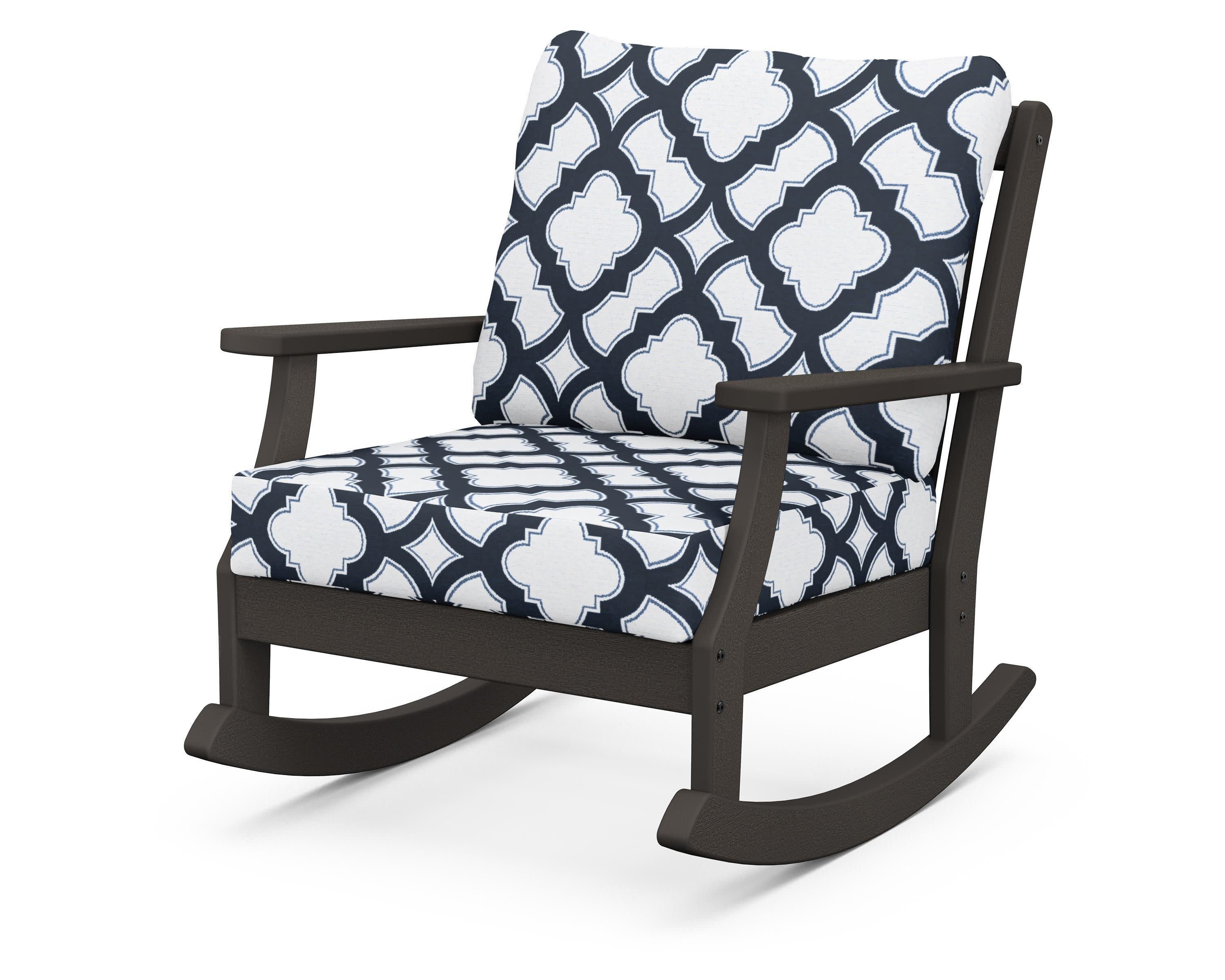 Braxton Deep Seating Rocking Chair in Vintage Coffee / Trellis Marine Indigo