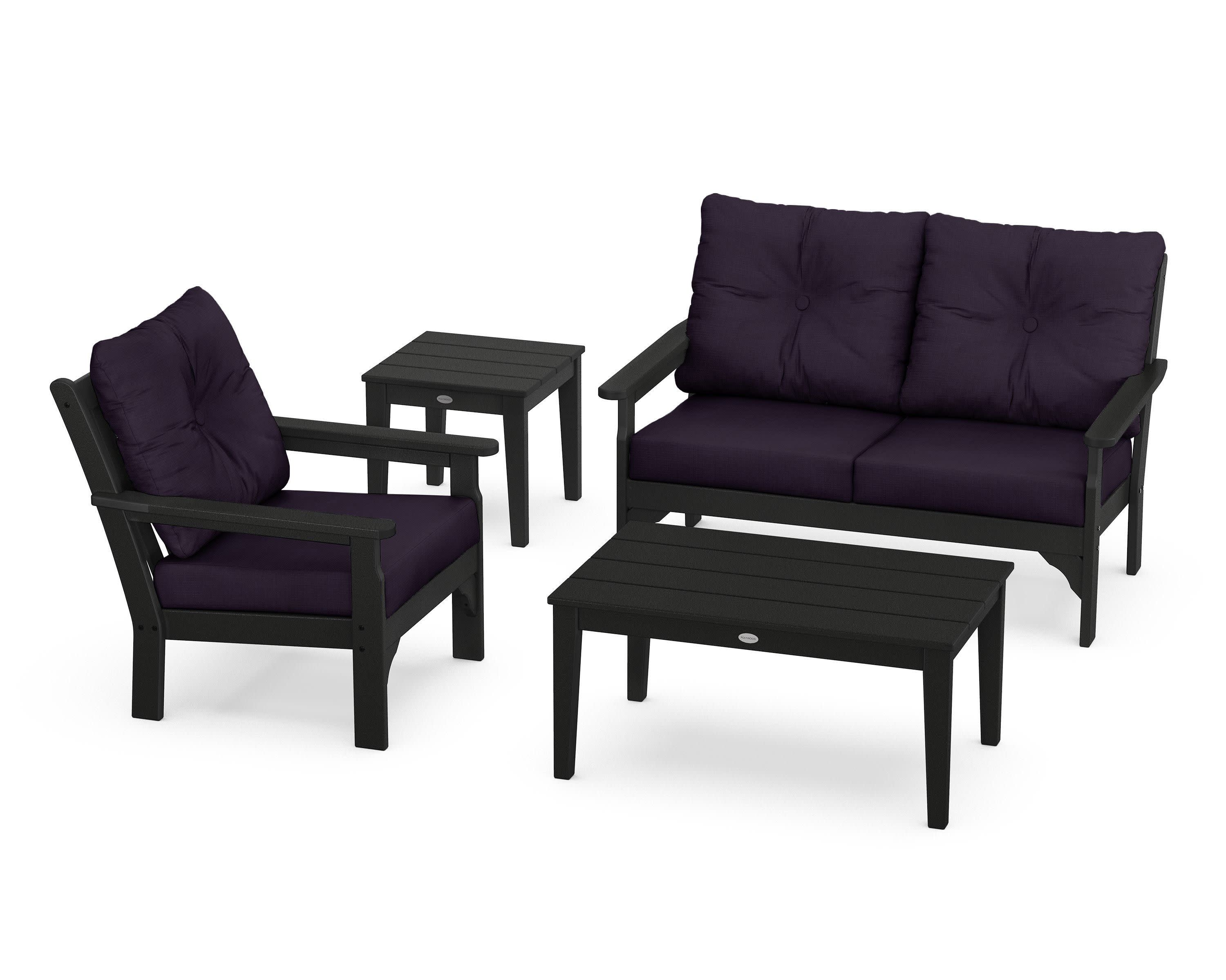Vineyard 4-Piece Deep Seating Set in Black / Navy Linen