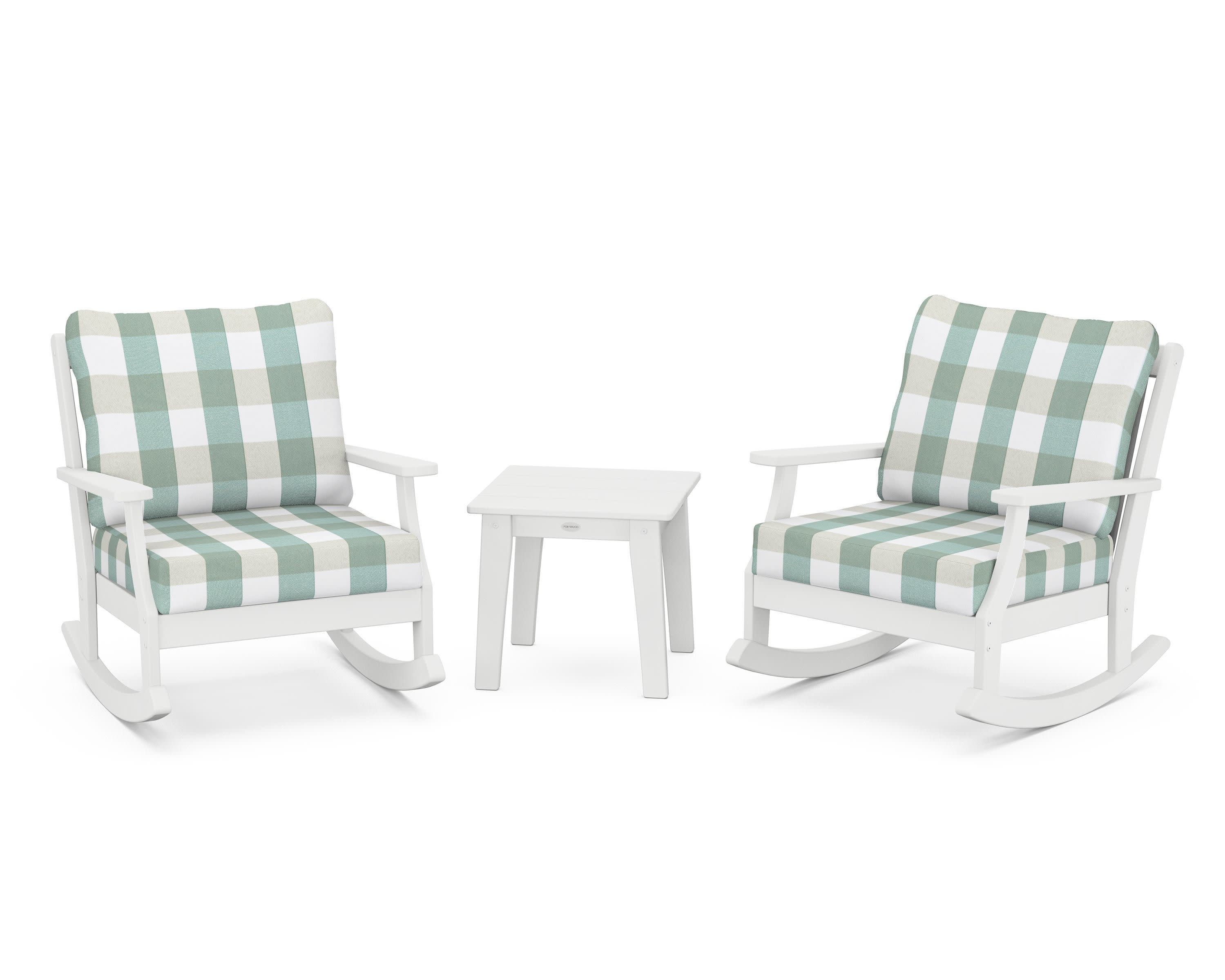 Braxton 3-Piece Deep Seating Rocker Set in White / Buffalo Plaid Glacier Spa