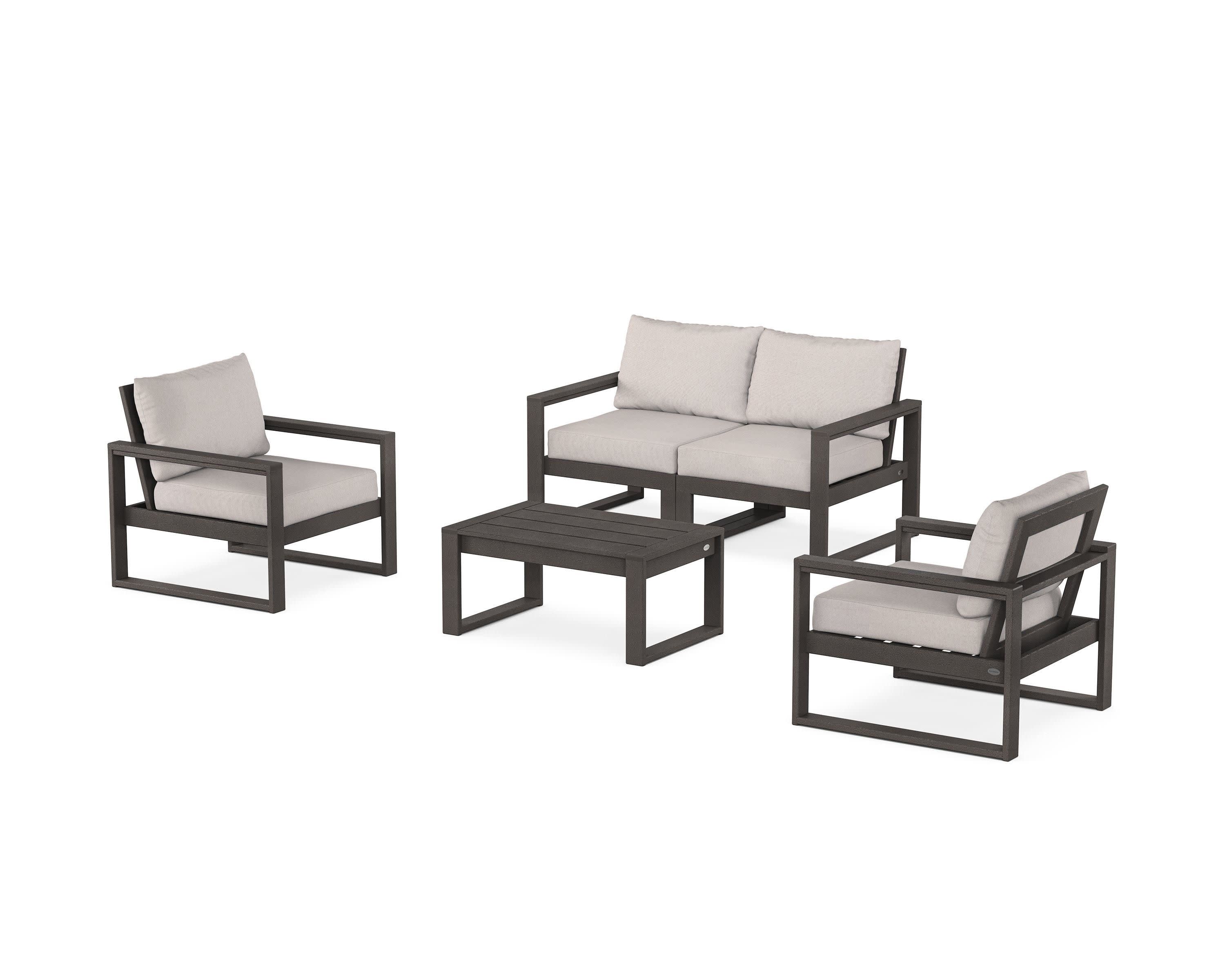 EDGE Sectional 4-Piece Deep Seating Set with Loveseat in Vintage Coffee / Dune Burlap