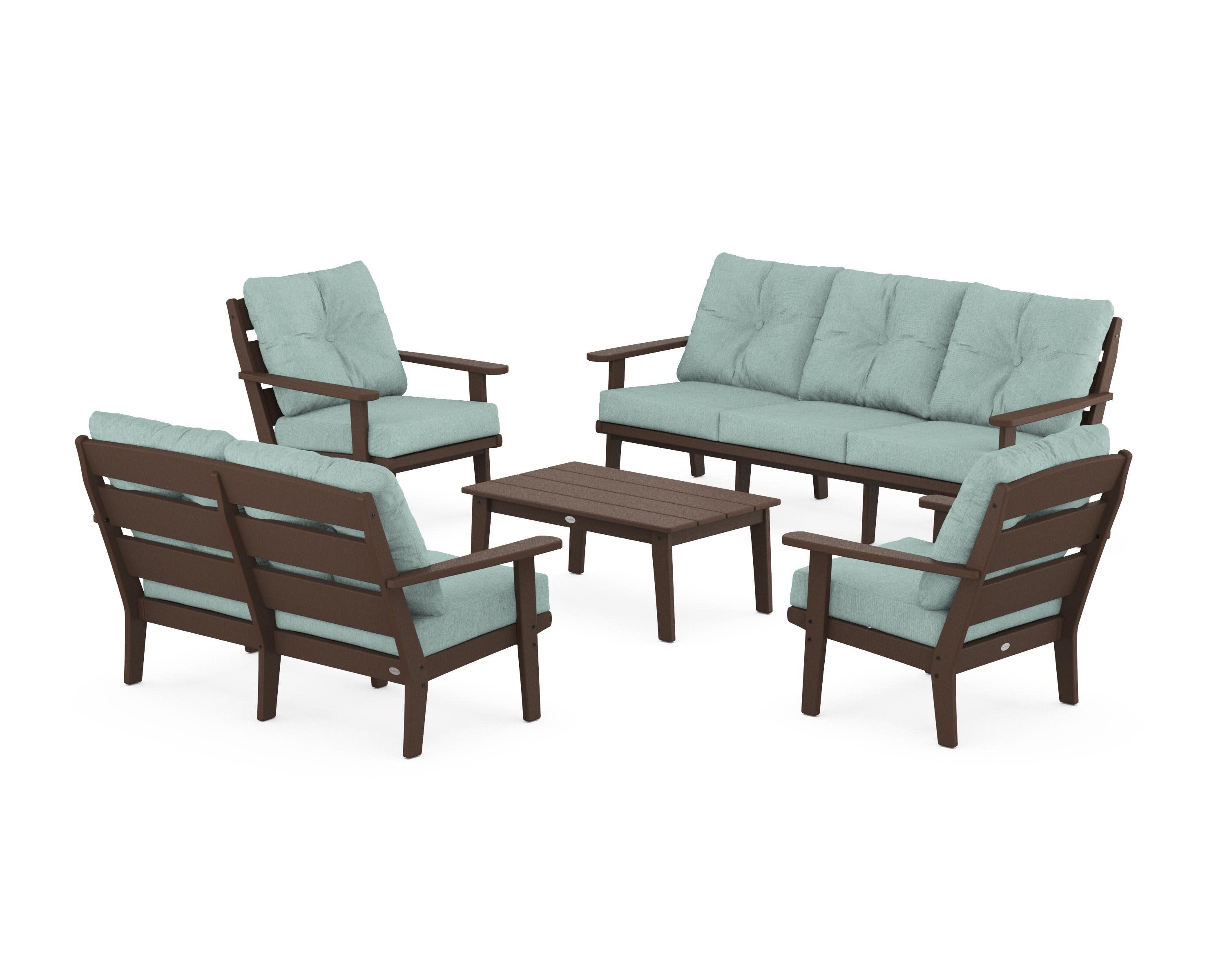 Lakeside 5-Piece Lounge Sofa Set in Mahogany / Glacier Spa