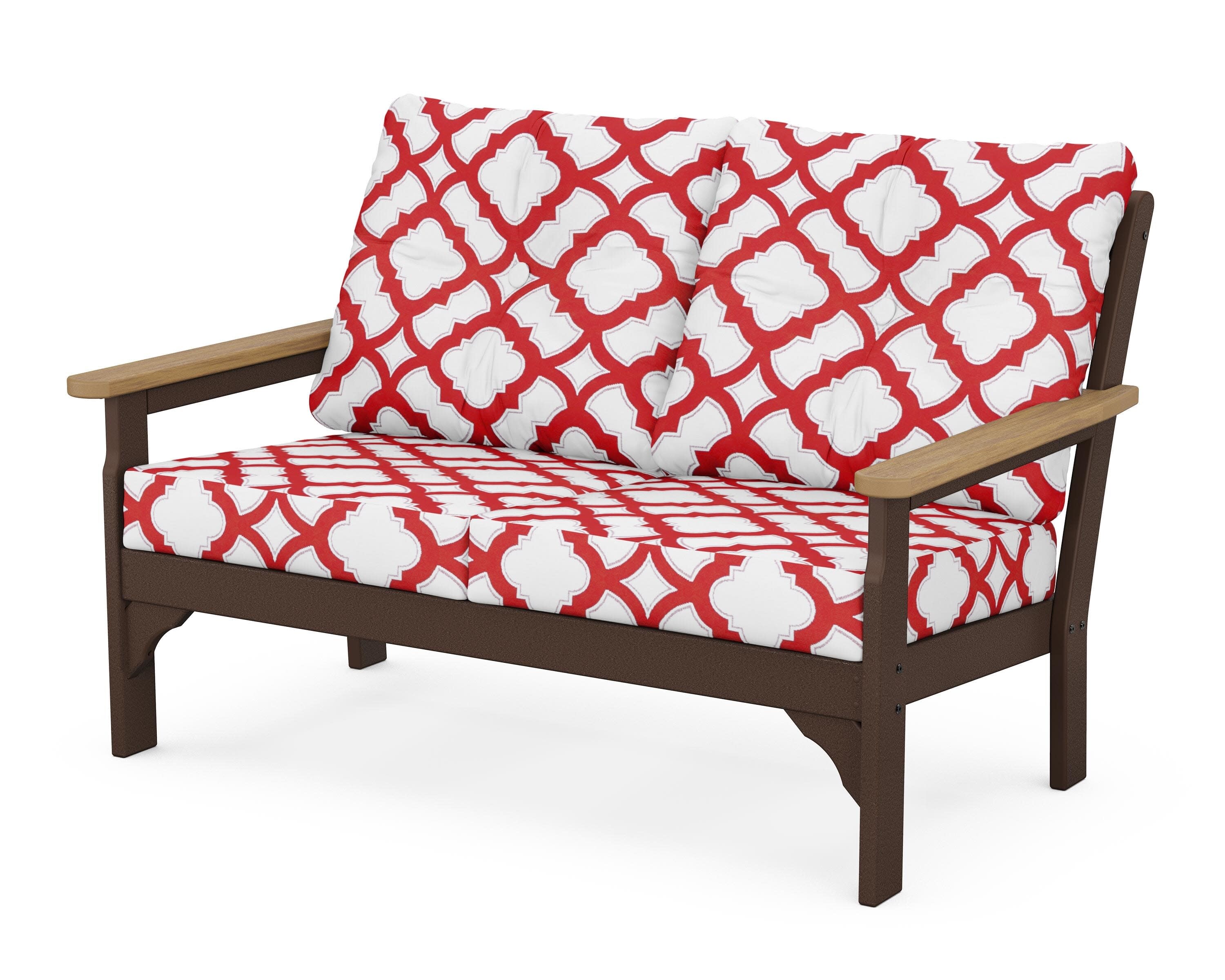 Vineyard Deep Seating Loveseat in Mahogany / Natural / Trellis Crimson