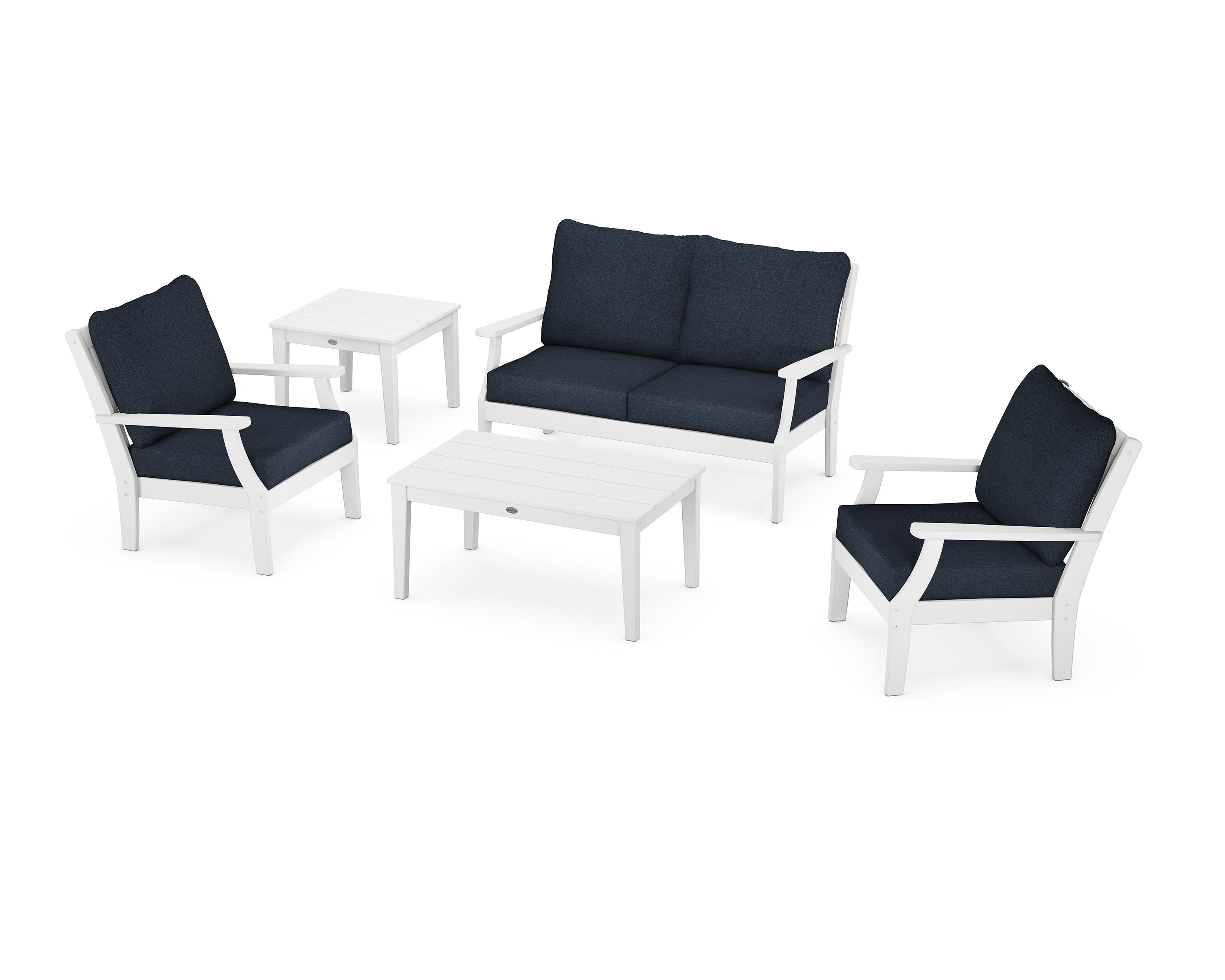 Braxton 5-Piece Deep Seating Set in White / Marine Indigo