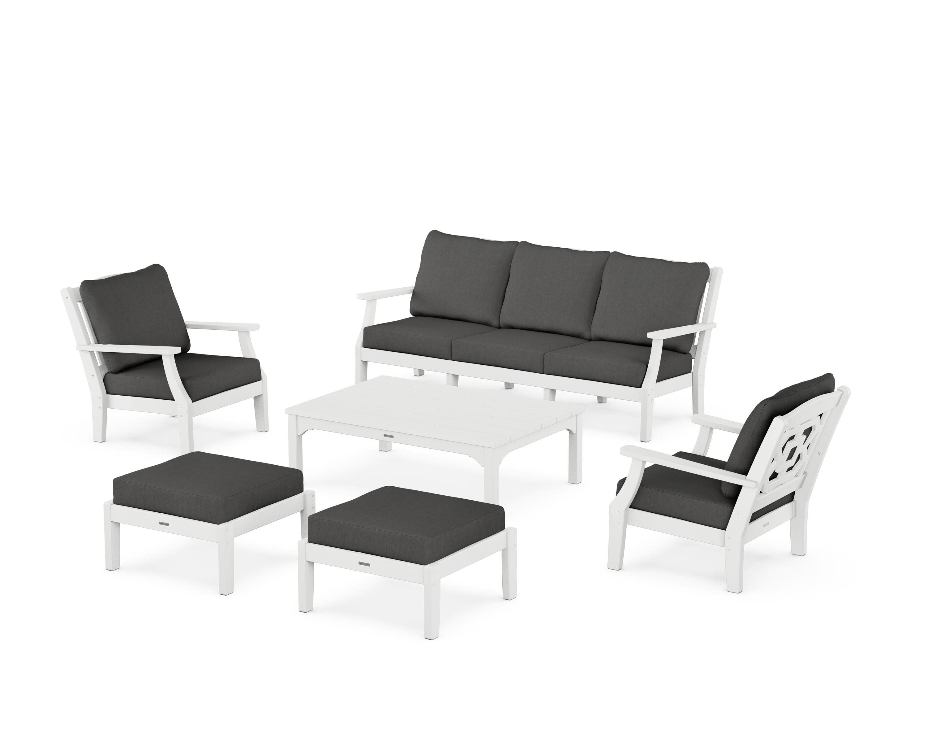 Chinoiserie 6-Piece Lounge Sofa Set in White / Spectrum Carbon