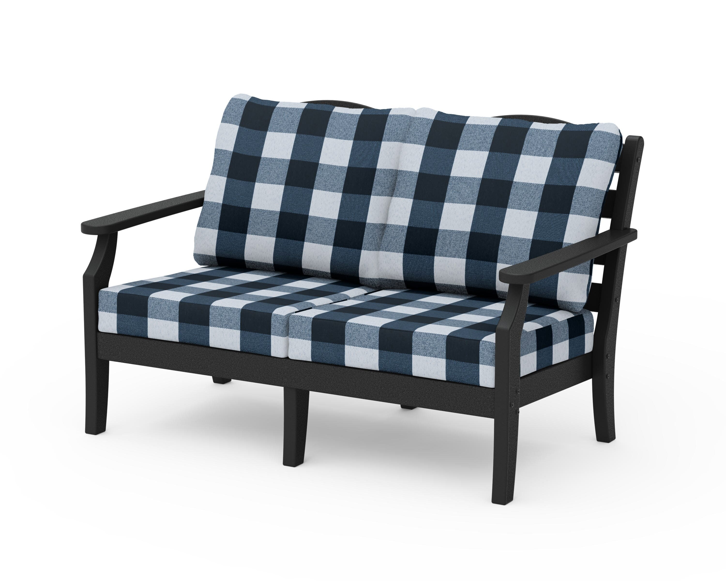 Savannah Deep Seating Loveseat in Black / Buffalo Plaid Marine Indigo