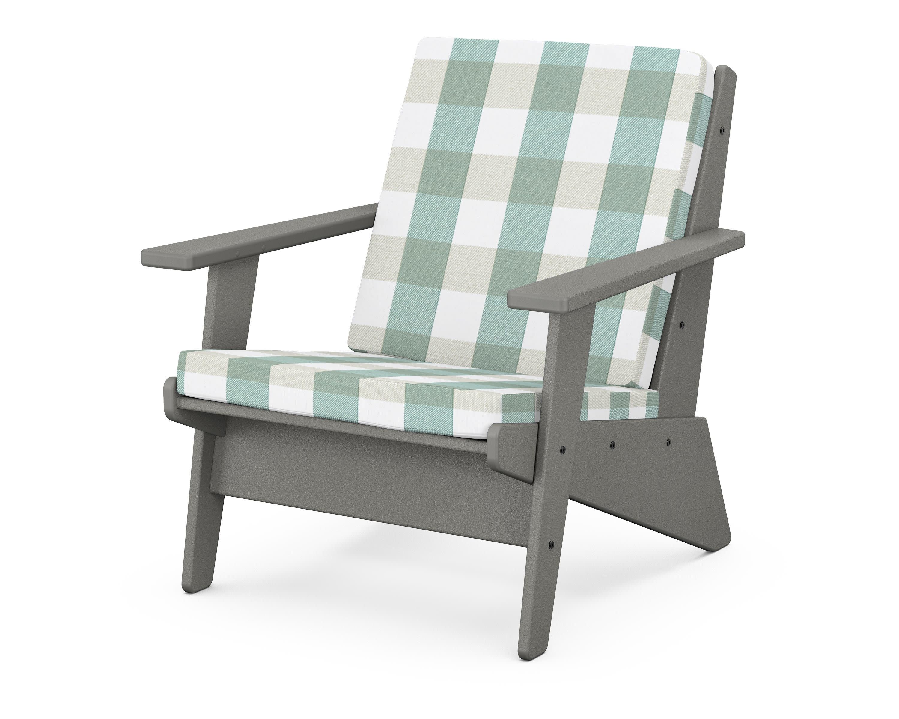 Riviera Modern Lounge Chair in Slate Grey / Buffalo Plaid Glacier Spa