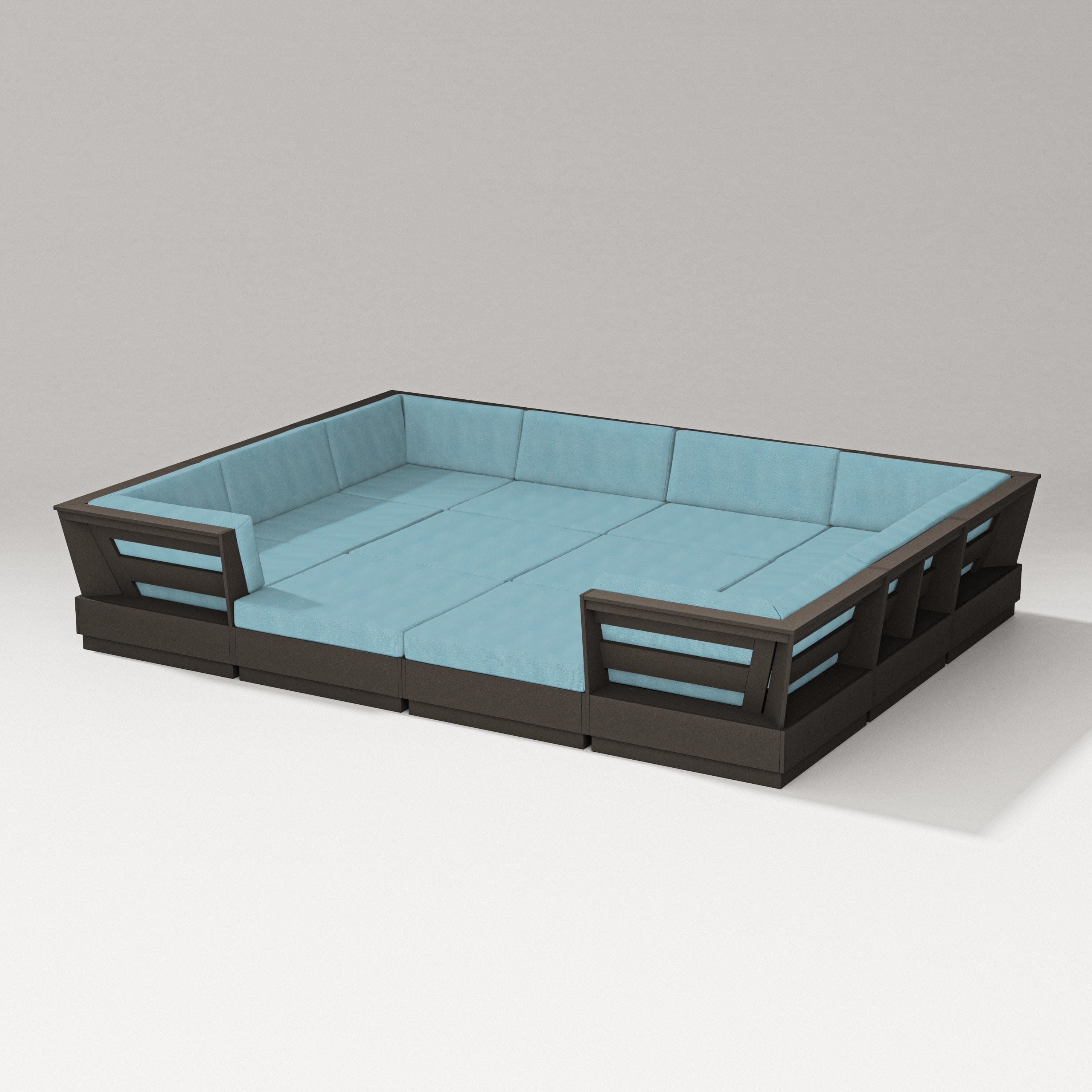 Elevate 12-Piece Pit Sectional in Vintage Coffee / Lattice Sky Blue