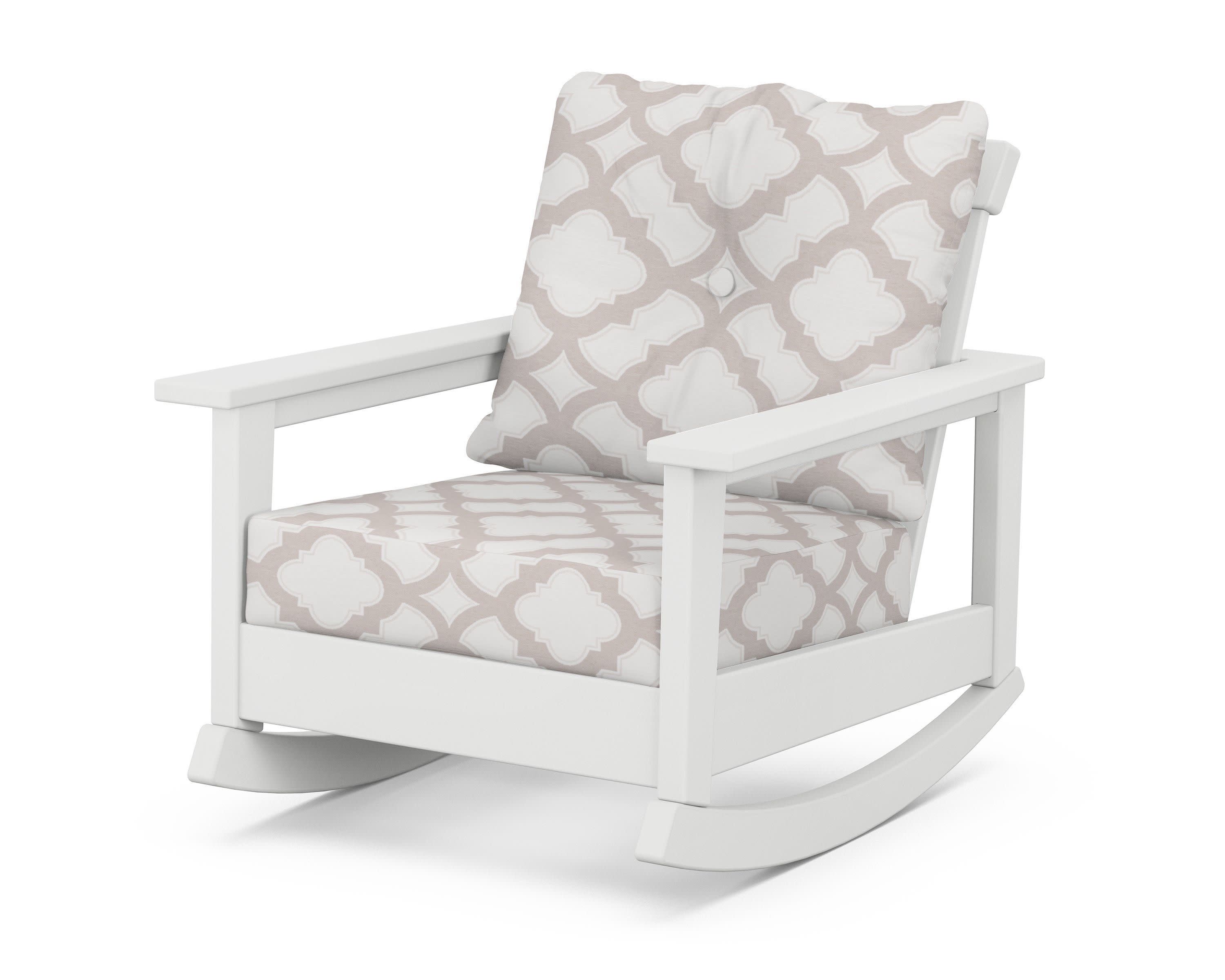 Prescott Deep Seating Rocking Chair in White / Trellis Dune Burlap