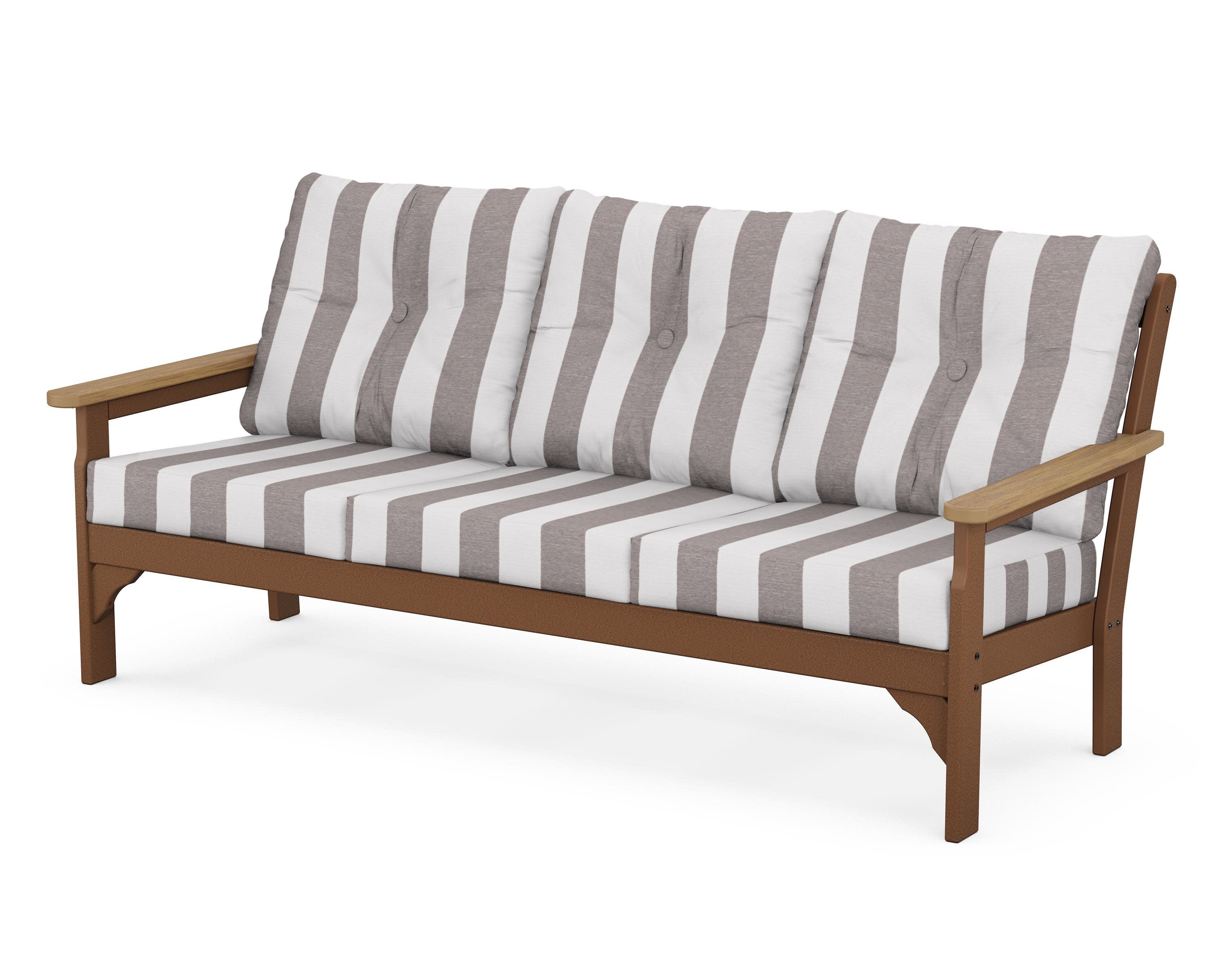 Vineyard Deep Seating Sofa in Teak / Natural / Cabana Stripe Grey Mist
