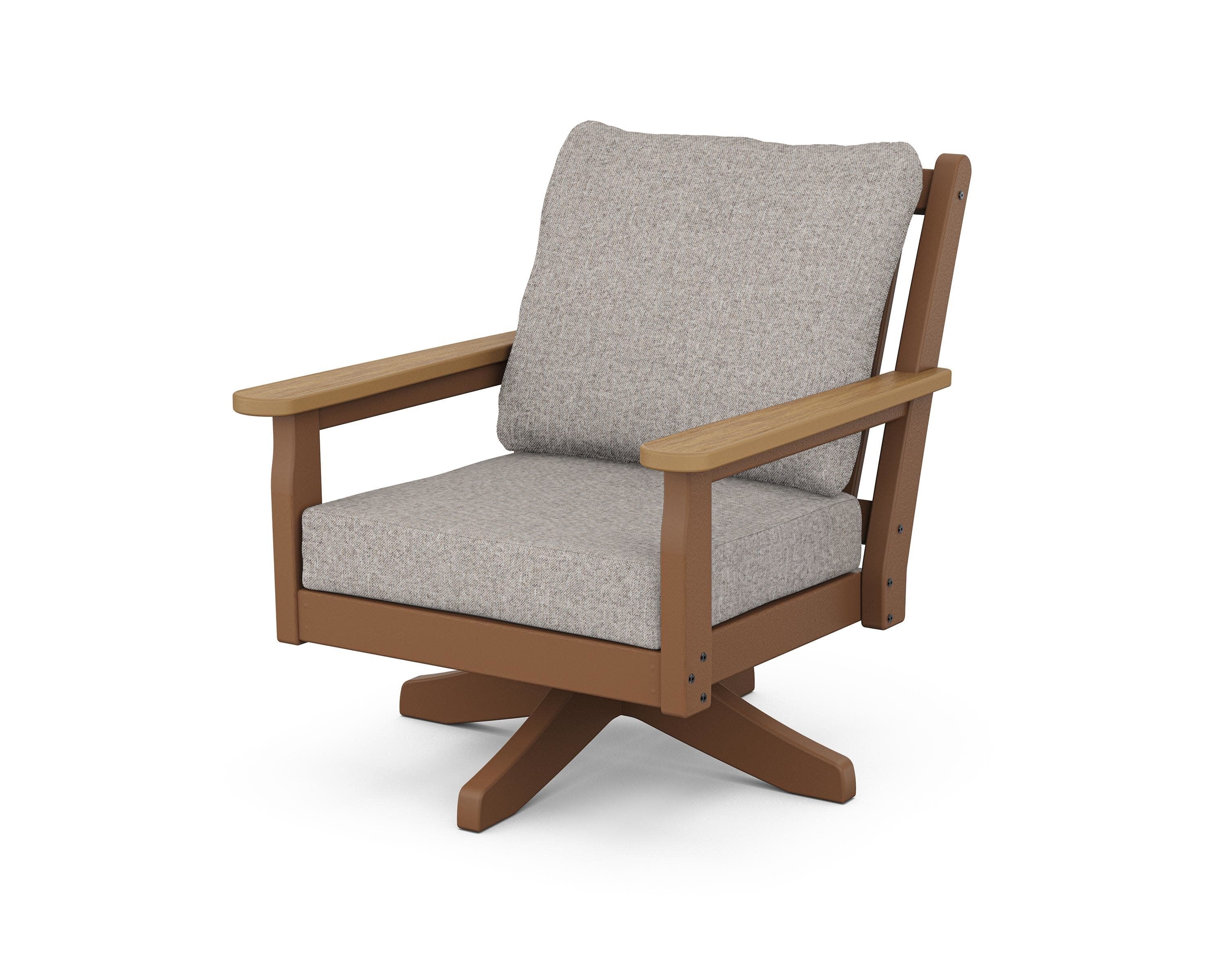 Chippendale Deep Seating Swivel Chair in Teak / Natural / Weathered Tweed