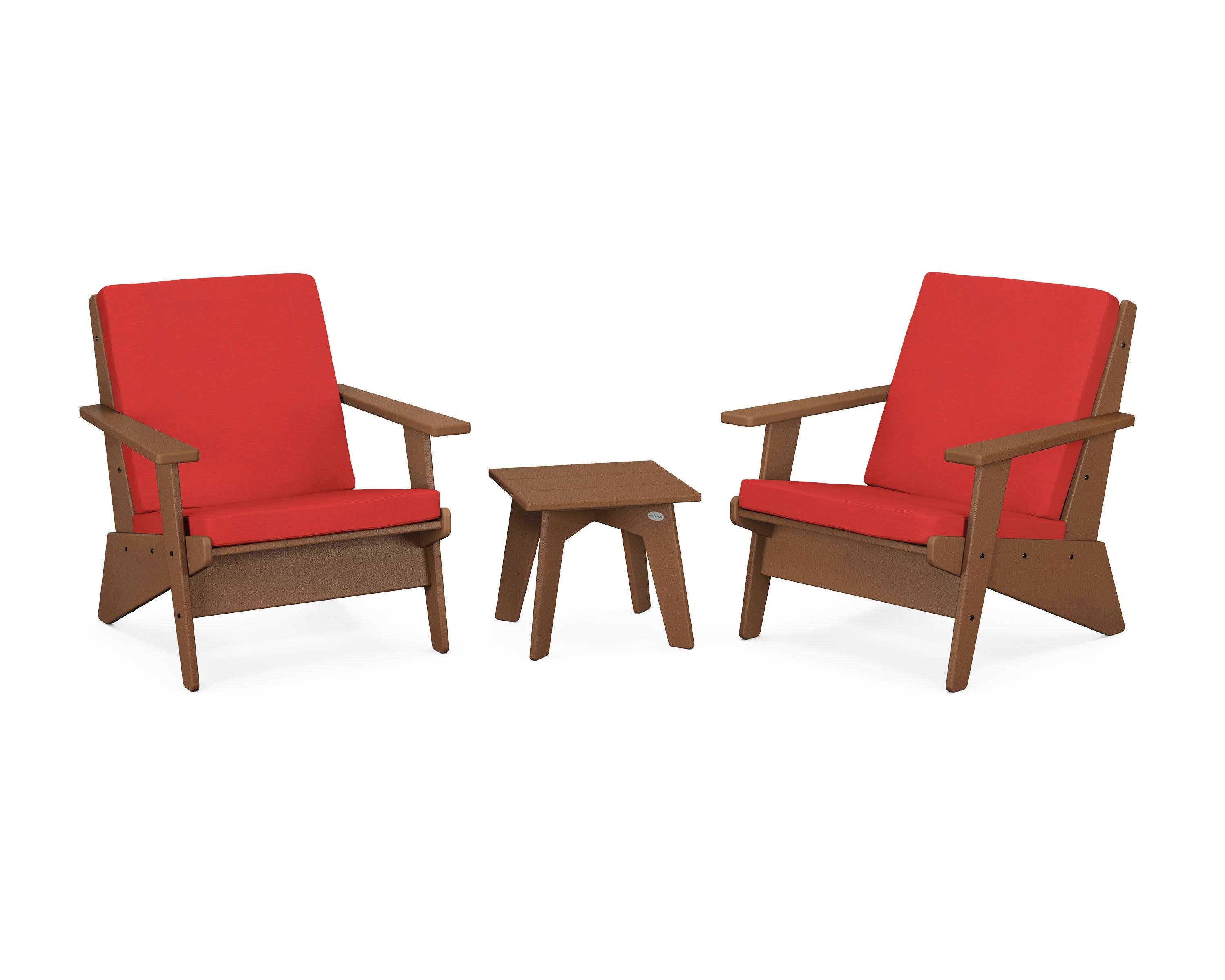 Riviera Modern Lounge 3-Piece Set in Teak / Crimson Linen