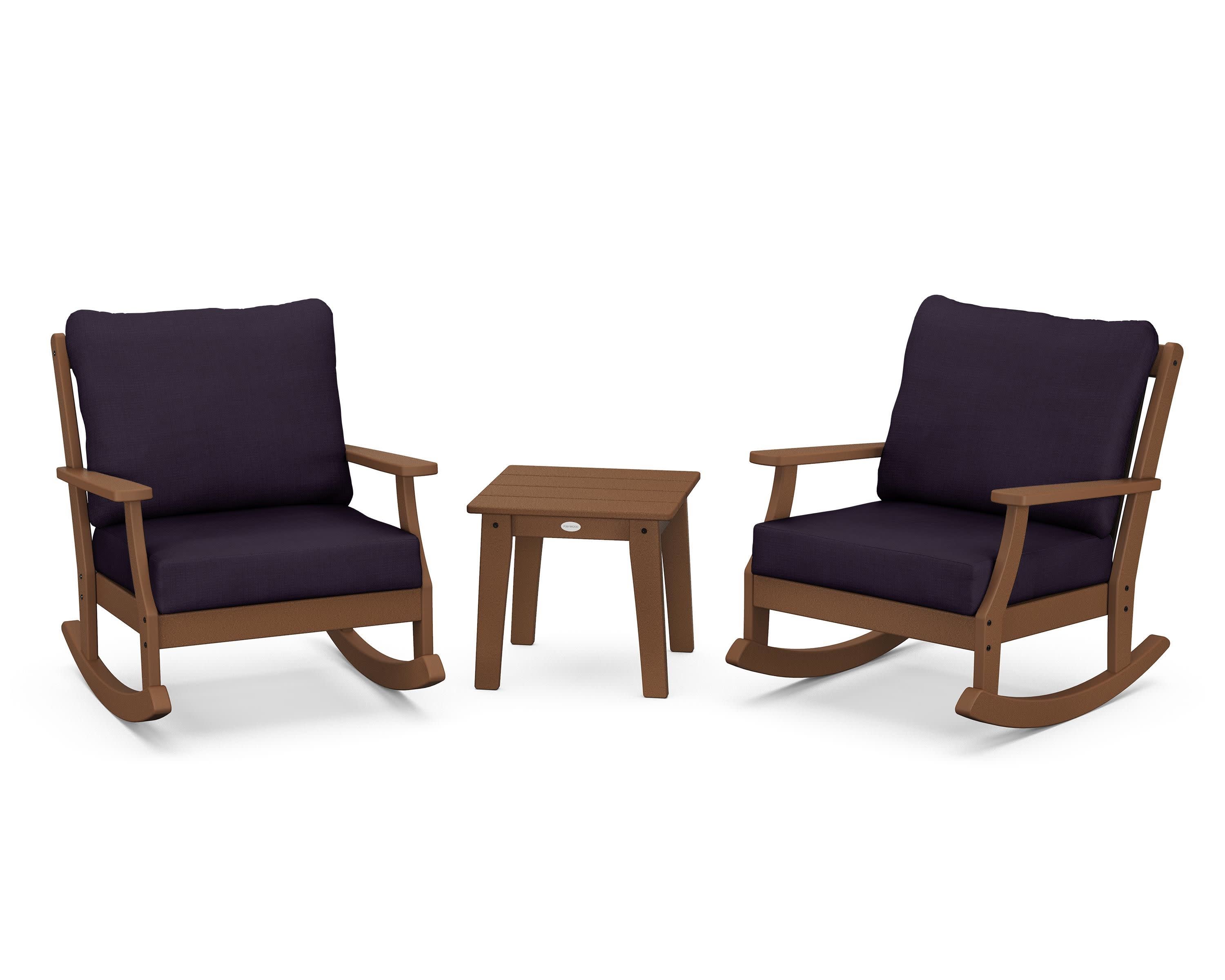Braxton 3-Piece Deep Seating Rocker Set in Teak / Navy Linen