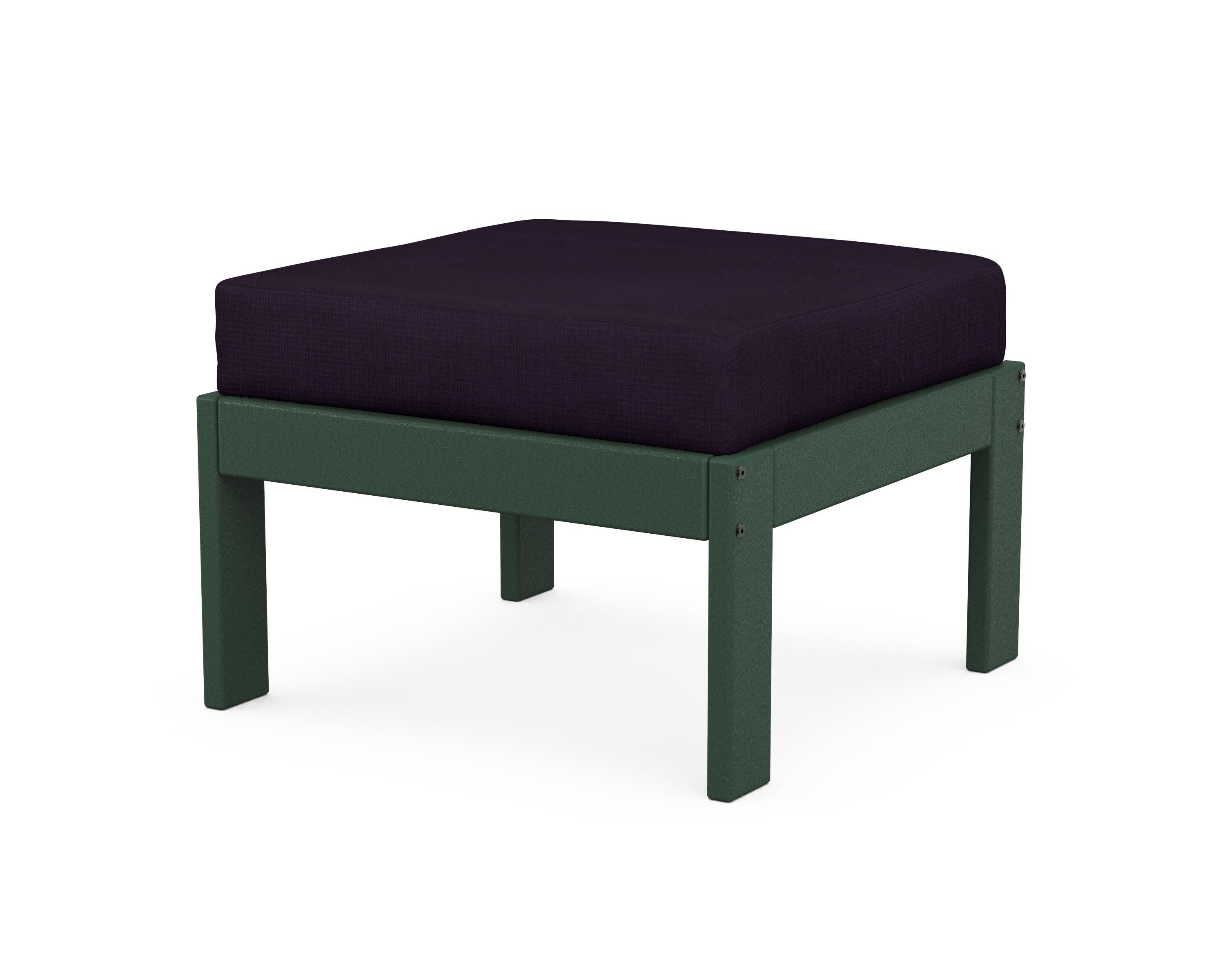 Vineyard Modular Ottoman in Green / Navy Linen