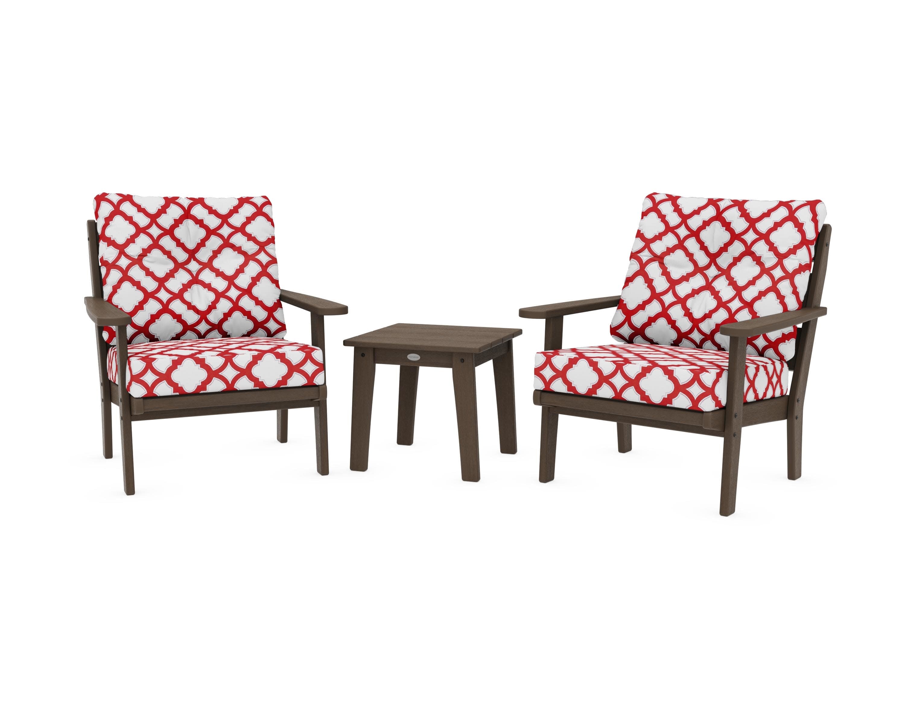 Lakeside 3-Piece Deep Seating Chair Set in Kona / Trellis Crimson