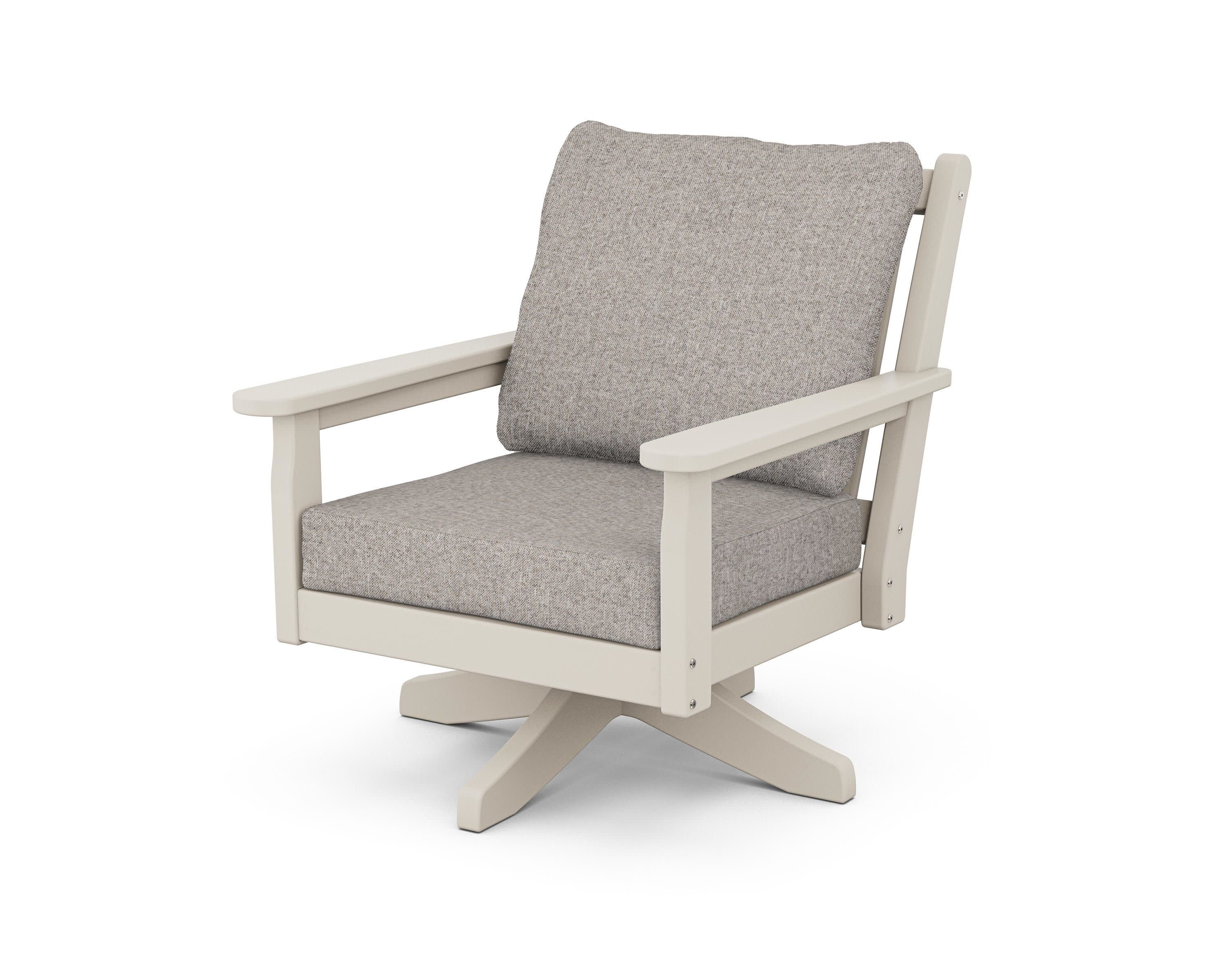 Chippendale Deep Seating Swivel Chair in Sand / Weathered Tweed